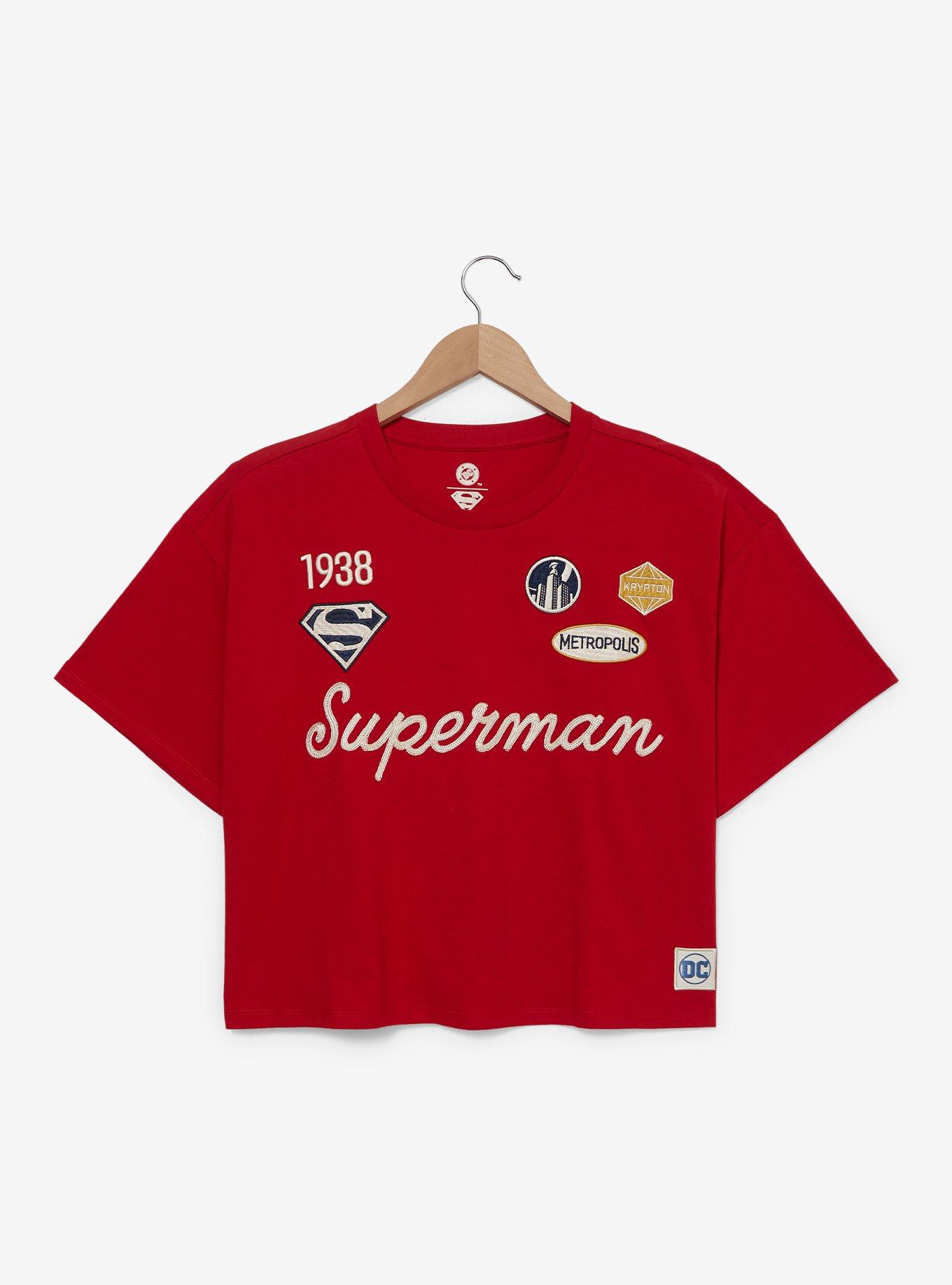 DC Comics Superman Patches Women's Plus Size Cropped T-Shirt - BoxLunch Exclusive, , hi-res