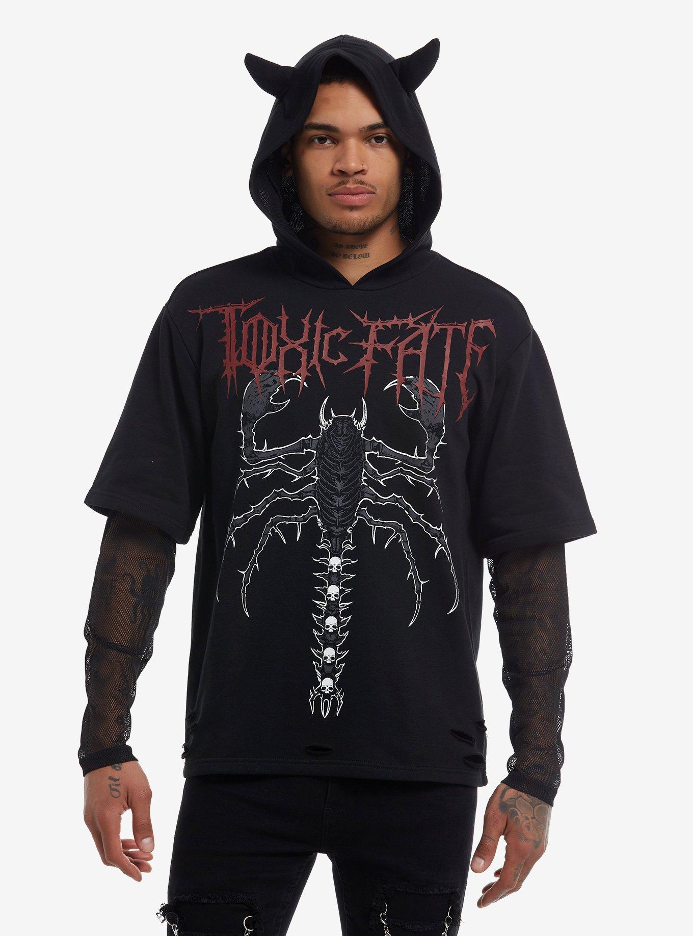 Toxic Fate Horns Mesh Sleeve Twofer Hoodie, , hi-res