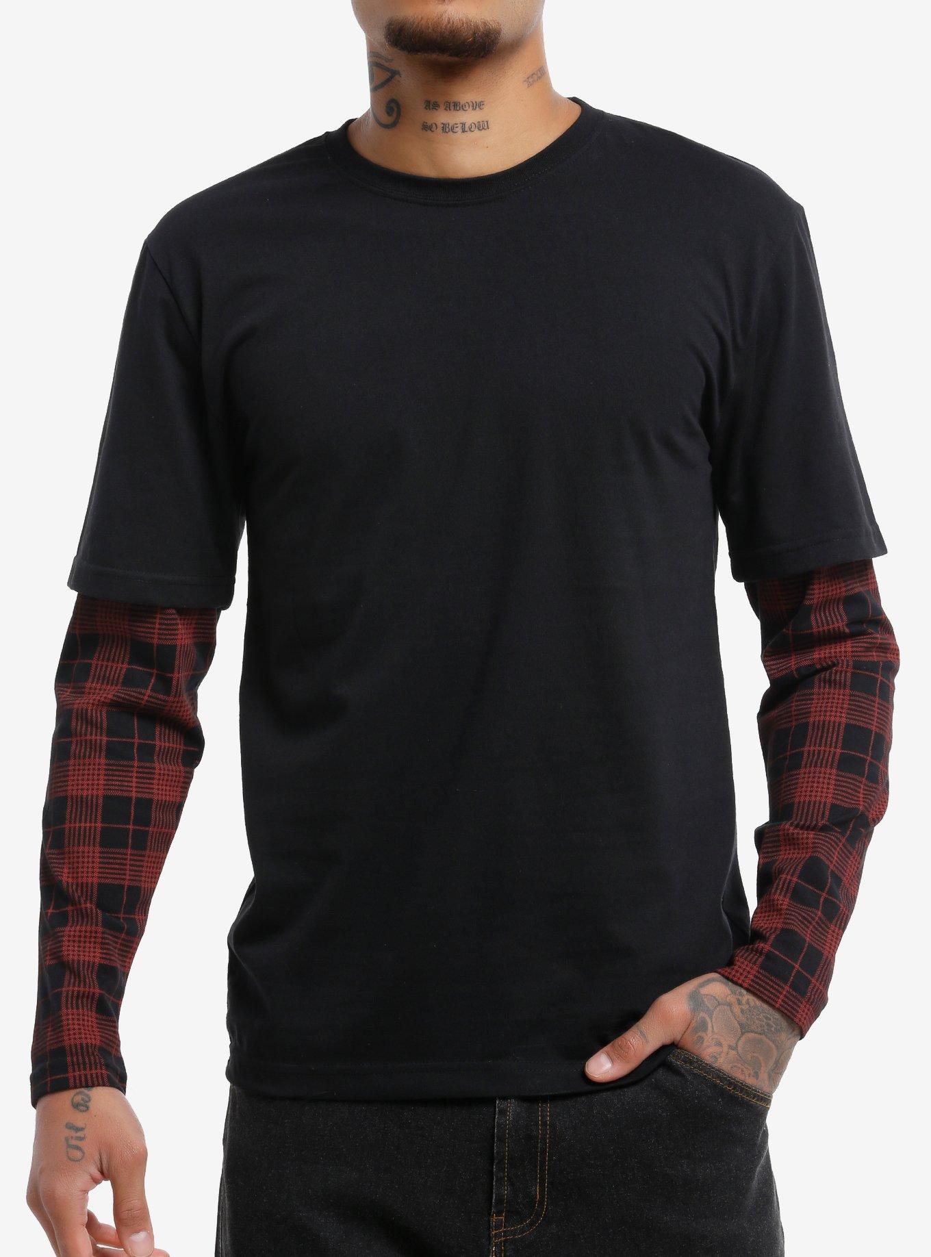 Black & Red Plaid Twofer Long-Sleeve T-Shirt, , hi-res