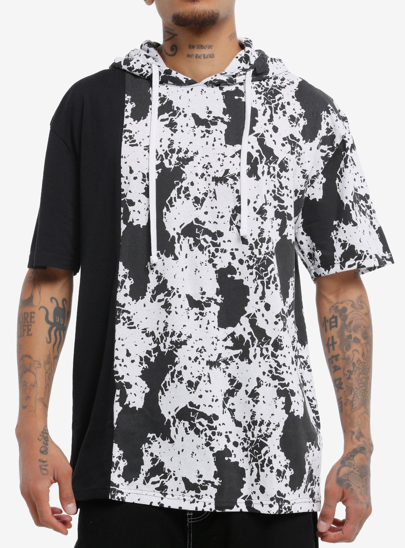 Black & White Speckle Short-Sleeve Hoodie, , hi-res