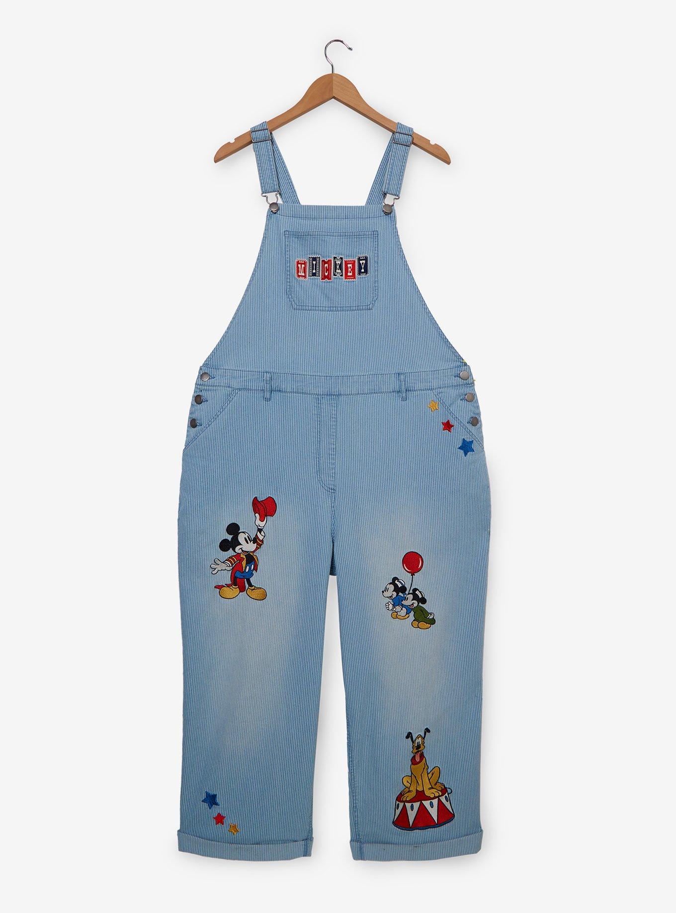 Disney Mickey Mouse Carnival Icons Women's Plus Size Striped Overalls - BoxLunch Exclusive, , hi-res