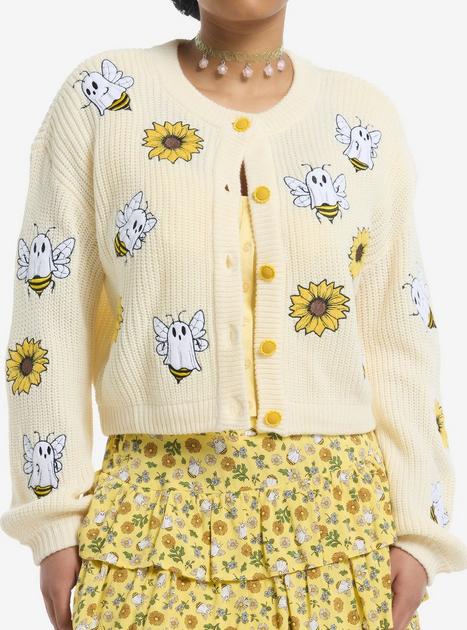 Thorn & Fable Ghost Bees Girls Crop Cardigan | Hot Topic