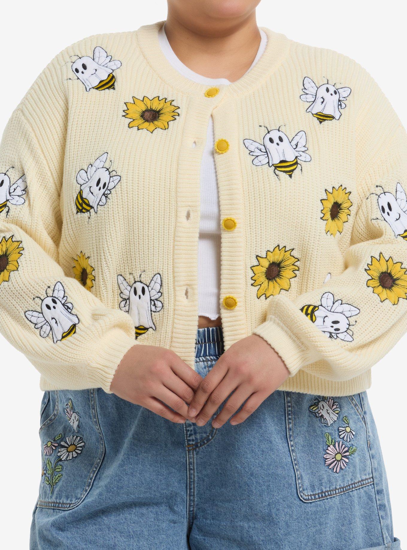 Thorn & Fable Ghost Bees Girls Crop Cardigan Plus Size | Hot Topic