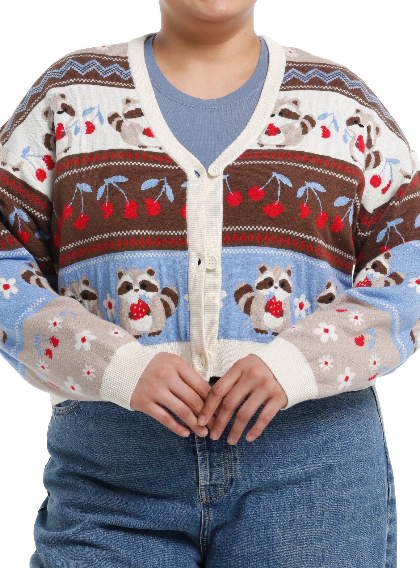 Thorn & Fable Raccoons & Cherries Girls Cardigan Plus Size