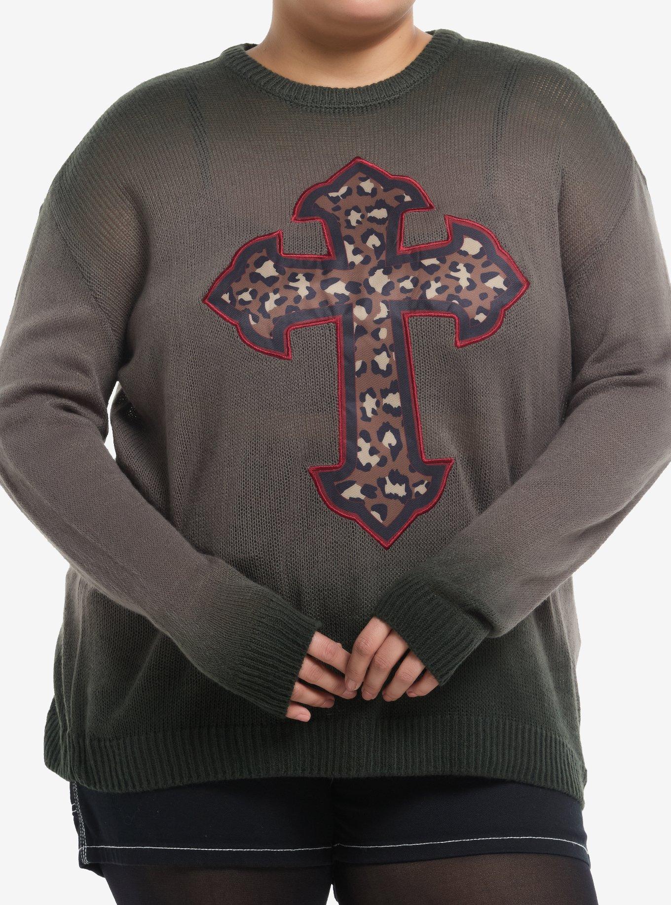 Cheetah Cross Faded Girls Pullover Sweater Plus Size, , hi-res