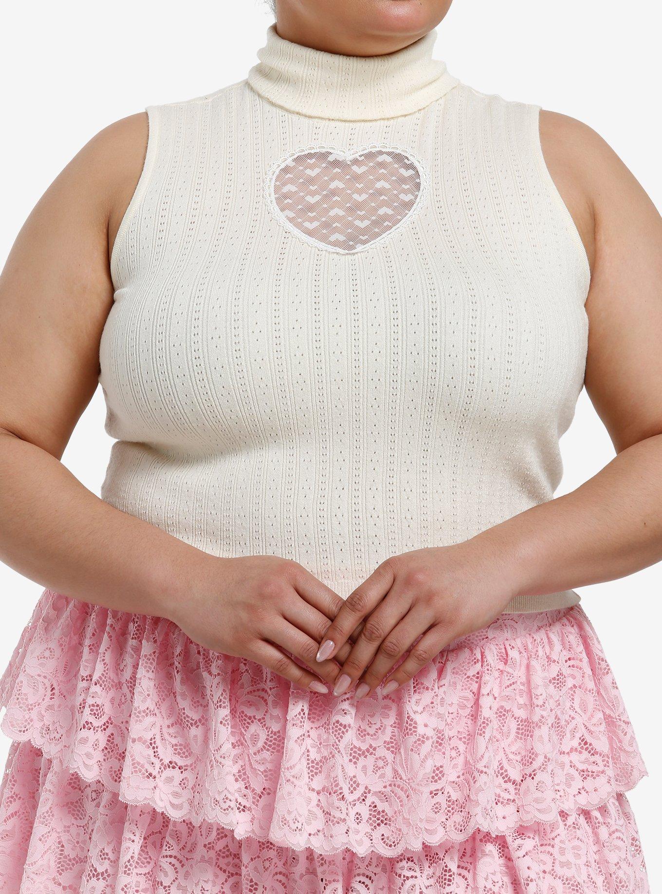 Sweet Society Lace Heart Cut-Out Cable Knit Girls Tank Top Plus Size, , hi-res