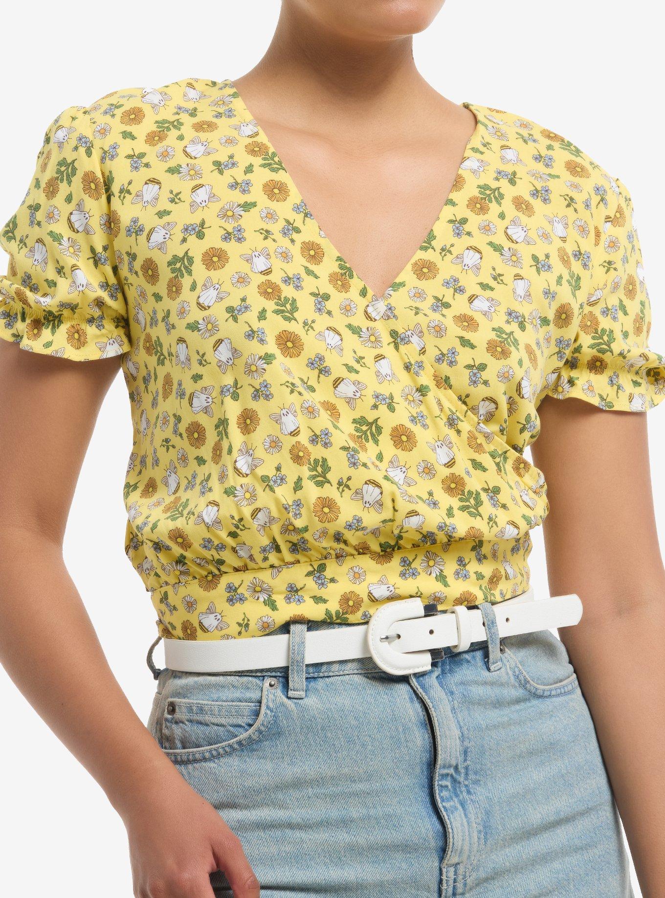 Thorn & Fable Ghost Bees & Flowers Crop Girls Woven Top, , hi-res