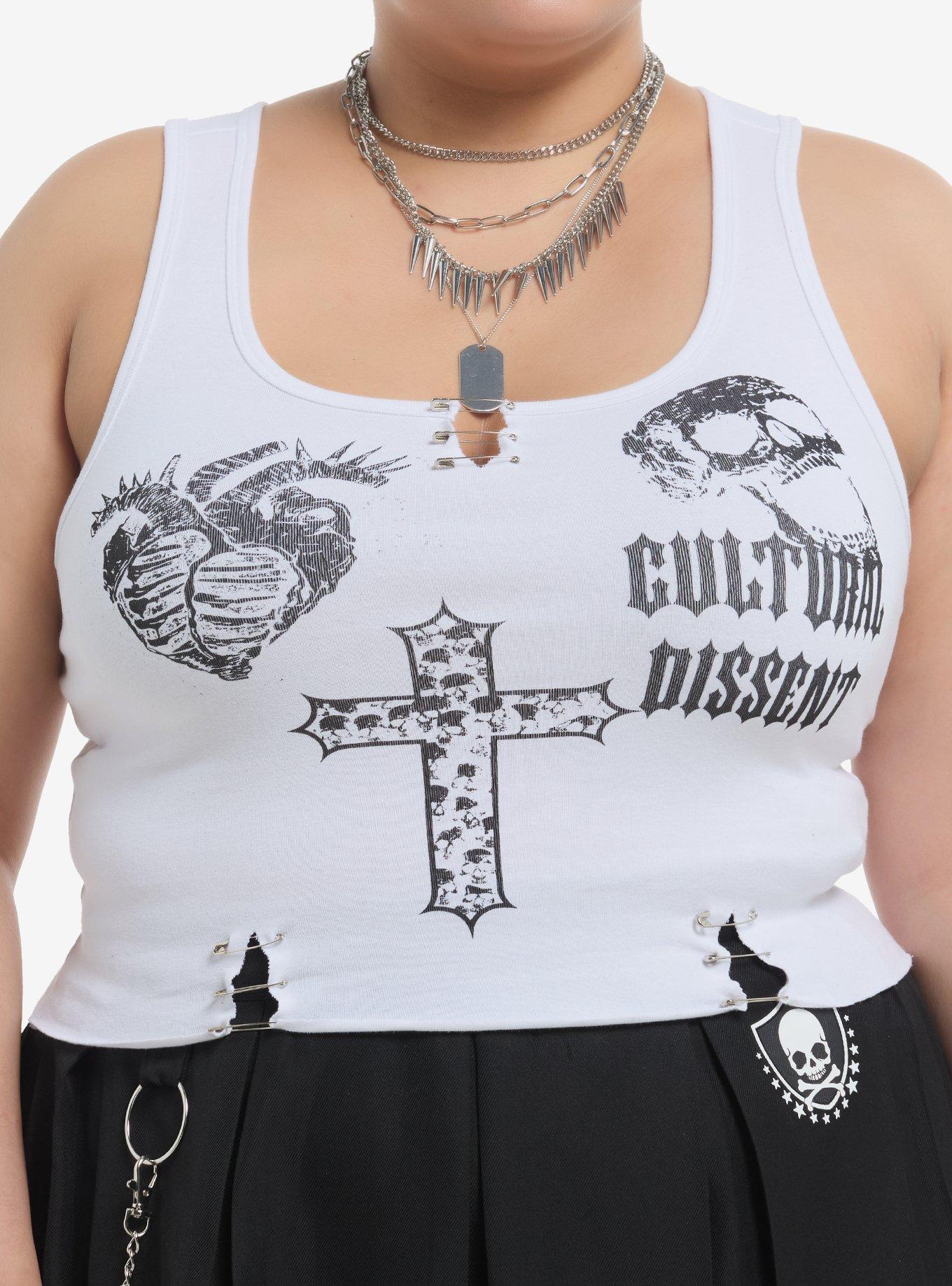 Heart & Skull Safety Pin Girls Crop Tank Top Plus Size, , hi-res