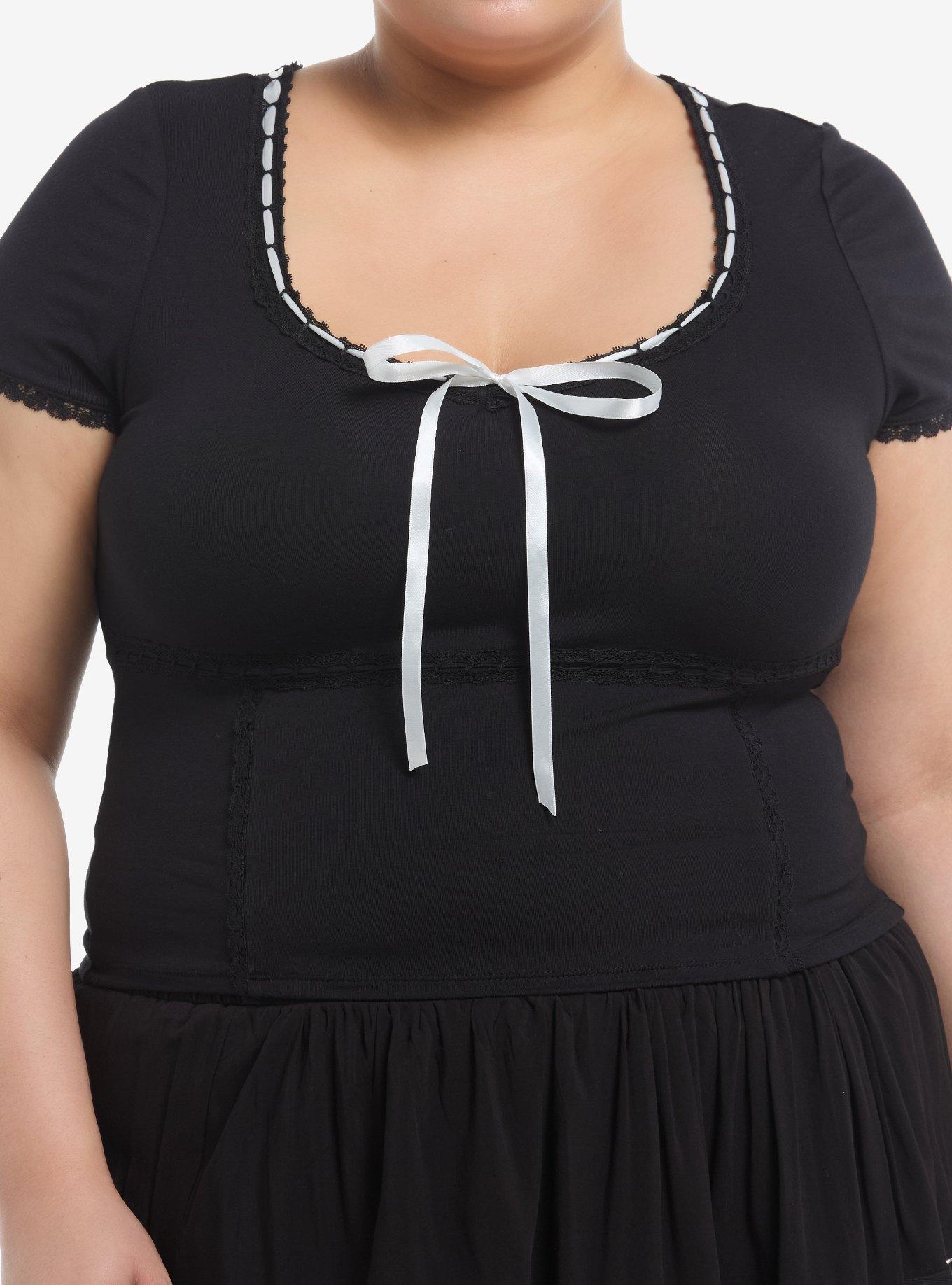 Thorn & Fable Black & White Bow Lace Girls Top Plus Size, , hi-res