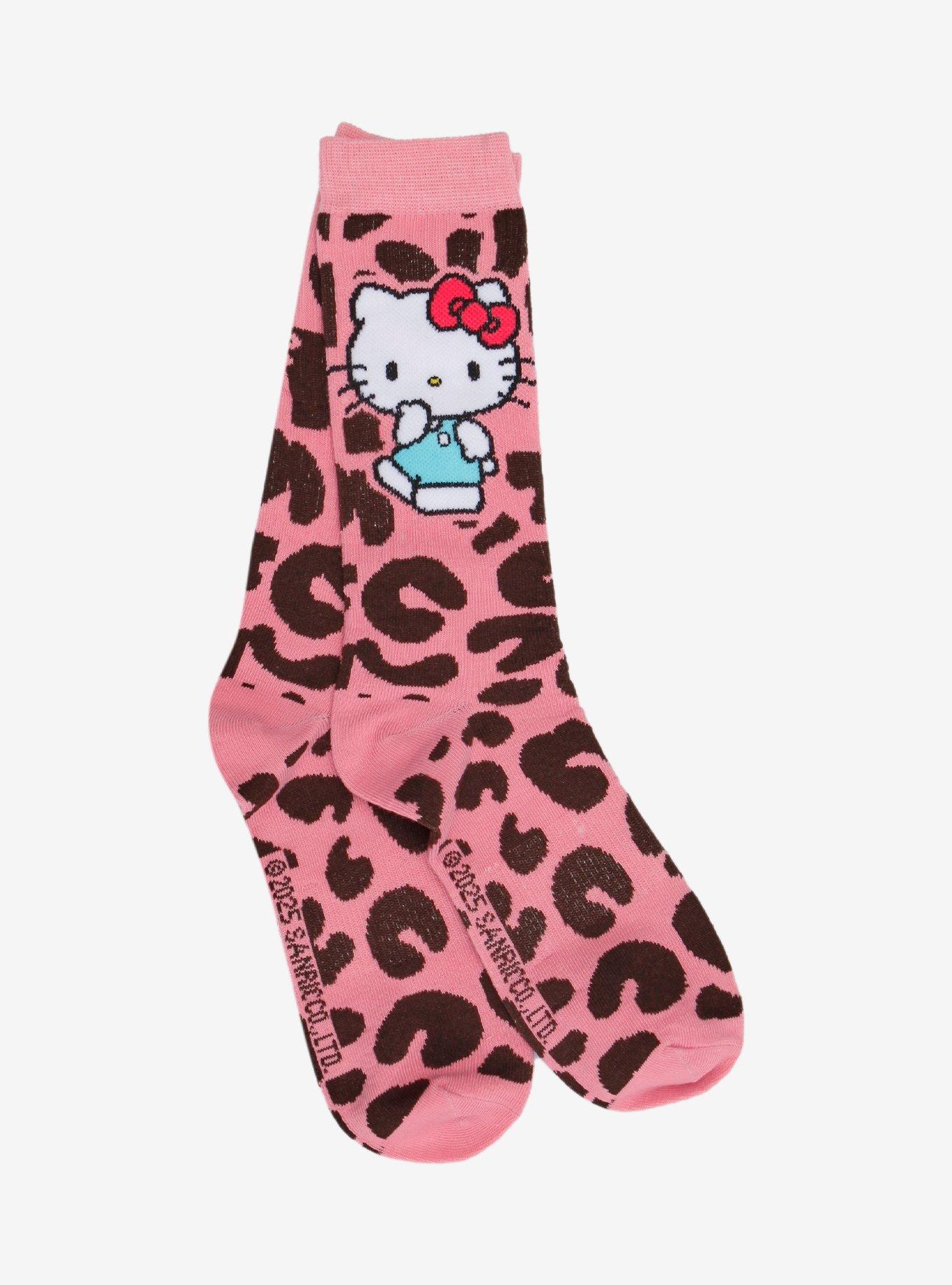 Hello Kitty Pink Leopard Crew Socks, , hi-res