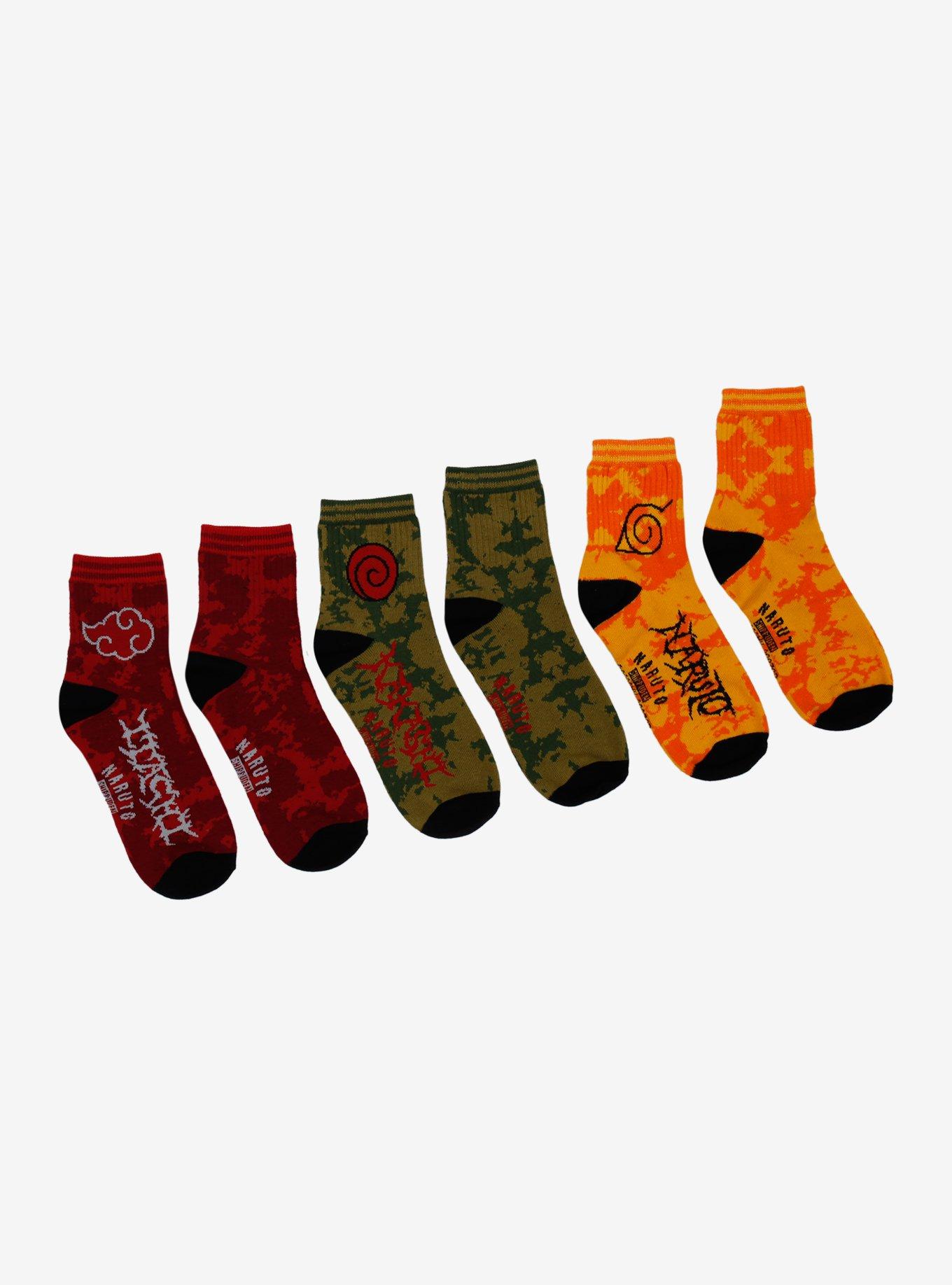 Naruto Shippuden Icons Tie-Dye Crew Socks 3 Pair, , hi-res