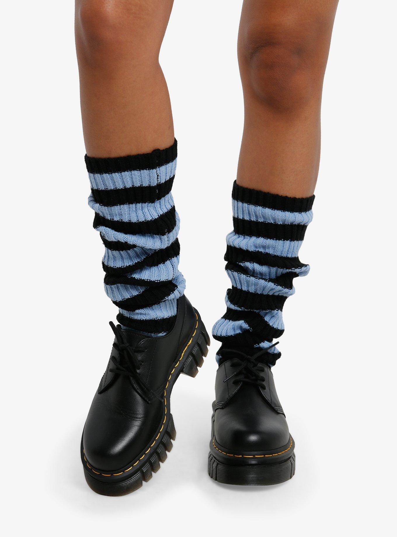 Black & Light Blue Stripe Slouch Socks, , hi-res