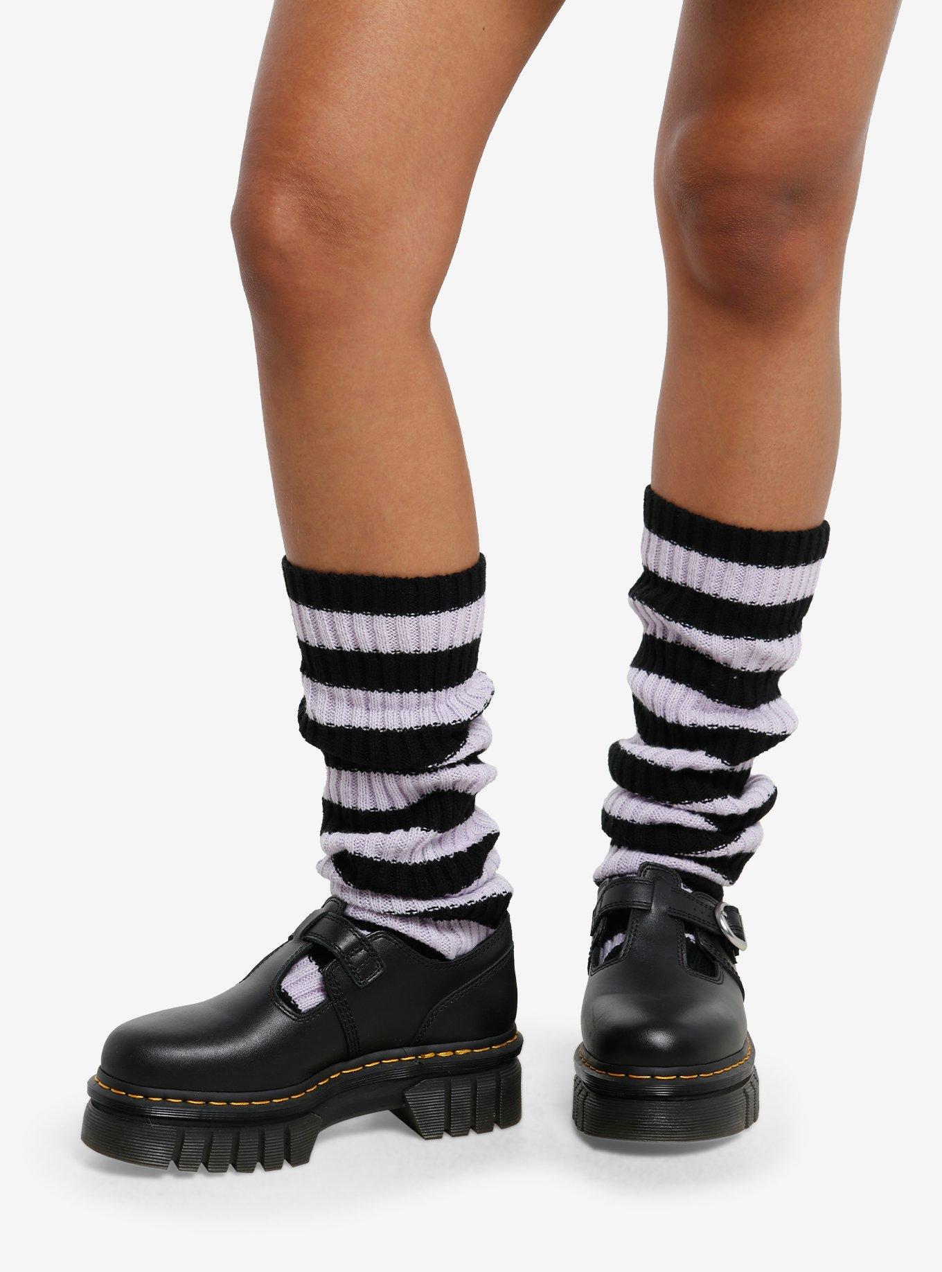 Black & Lavender Stripe Slouch Socks, , hi-res