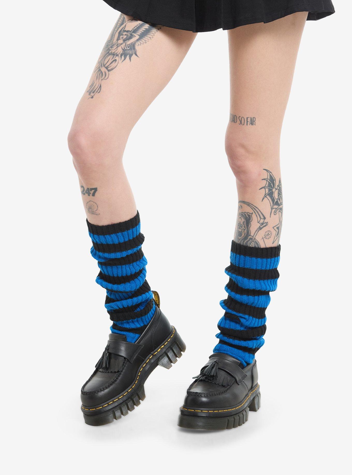 Black & Blue Stripe Slouch Knee-High Socks, , hi-res