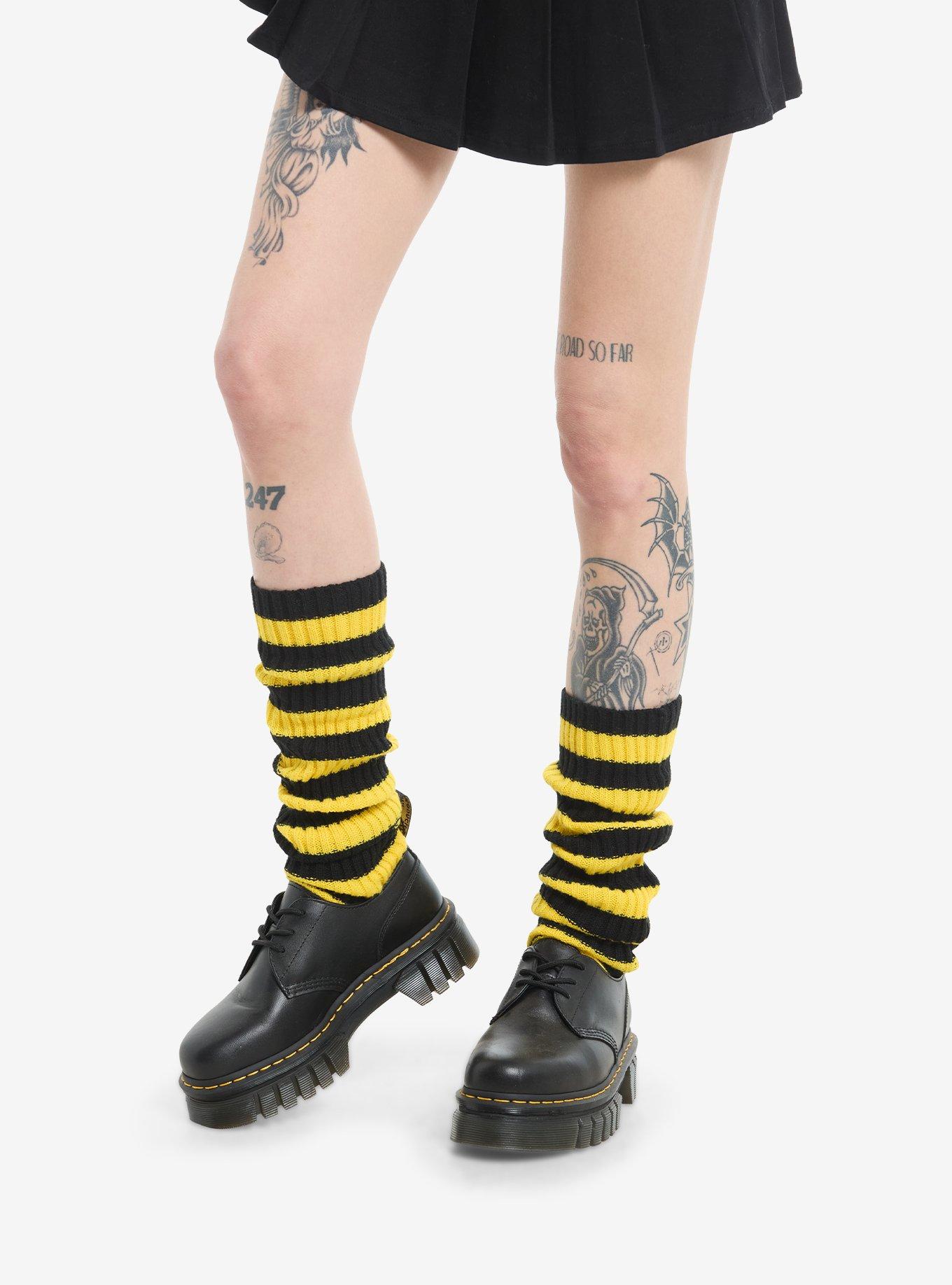 Black & Yellow Stripe Slouch Knee-High Socks, , hi-res