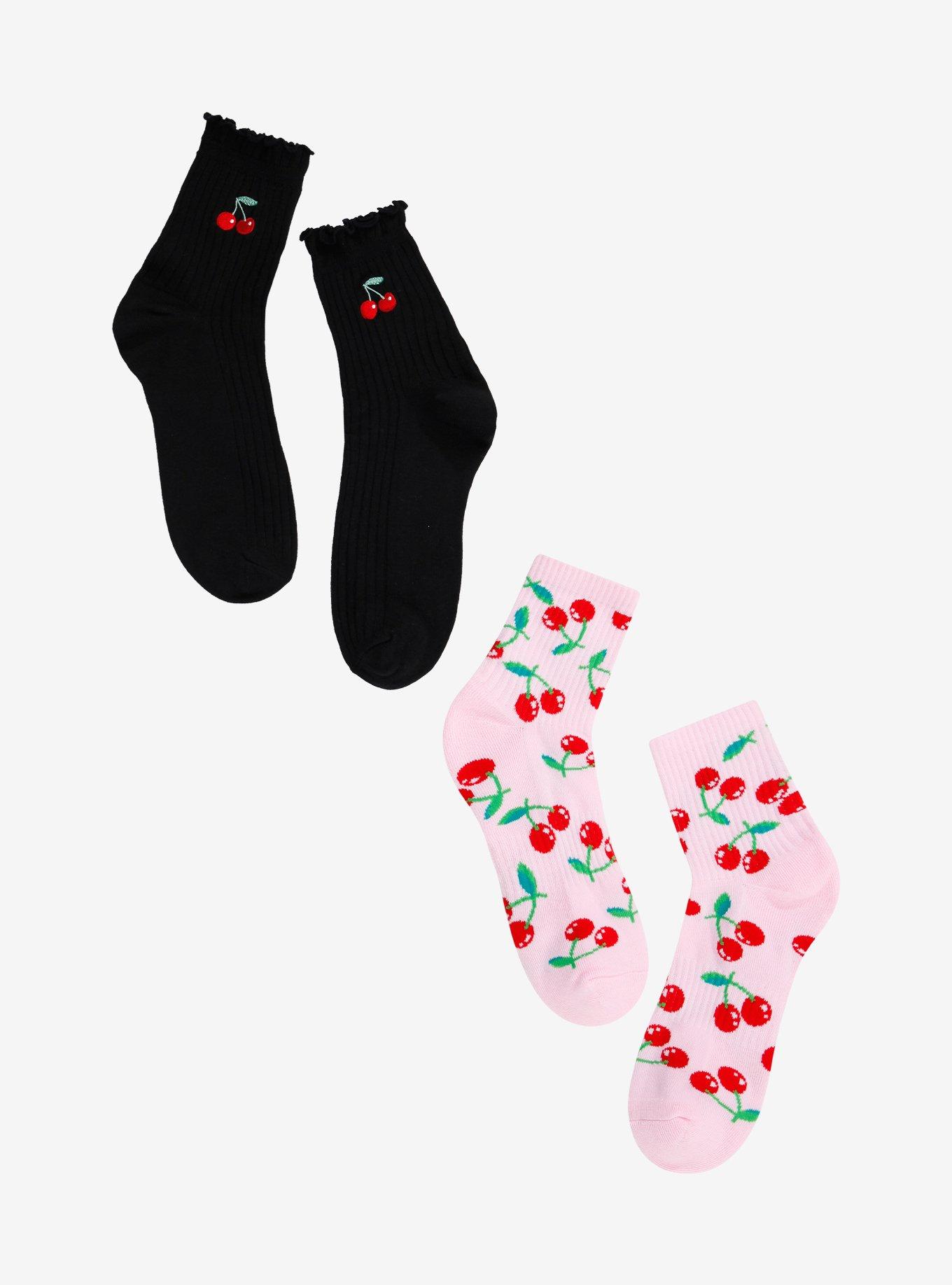Cherry Lettuce Trim Crew Socks 2 Pair, , hi-res