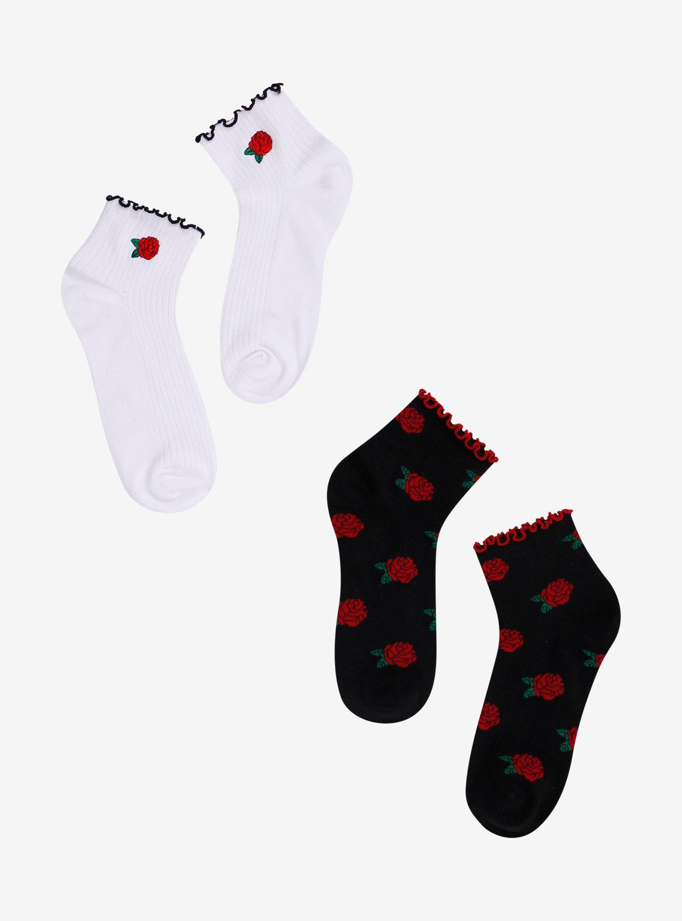 Red Rose Lettuce Trim Ankle Socks 2 Pair, , hi-res