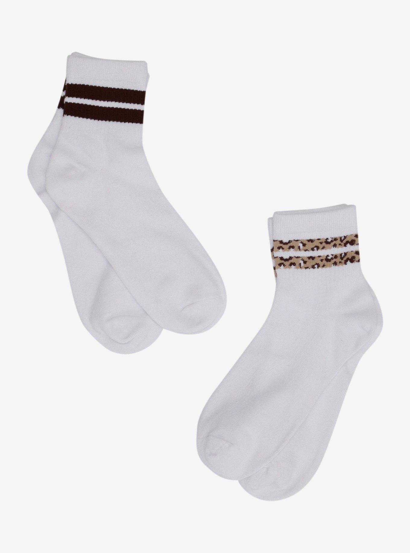 Leopard & Black Varsity Stripe Crew Socks 2 Pair, , hi-res