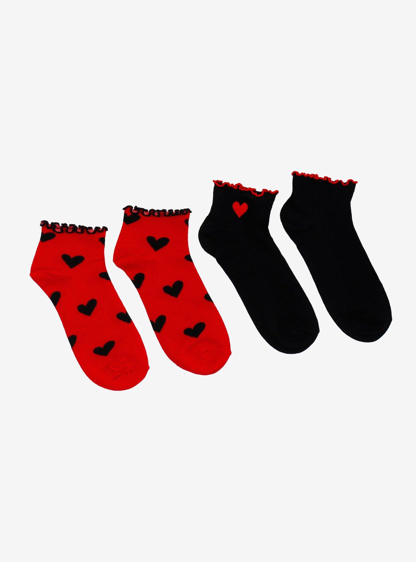 Black & Red Hearts Ankle Socks 2 Pair, , hi-res