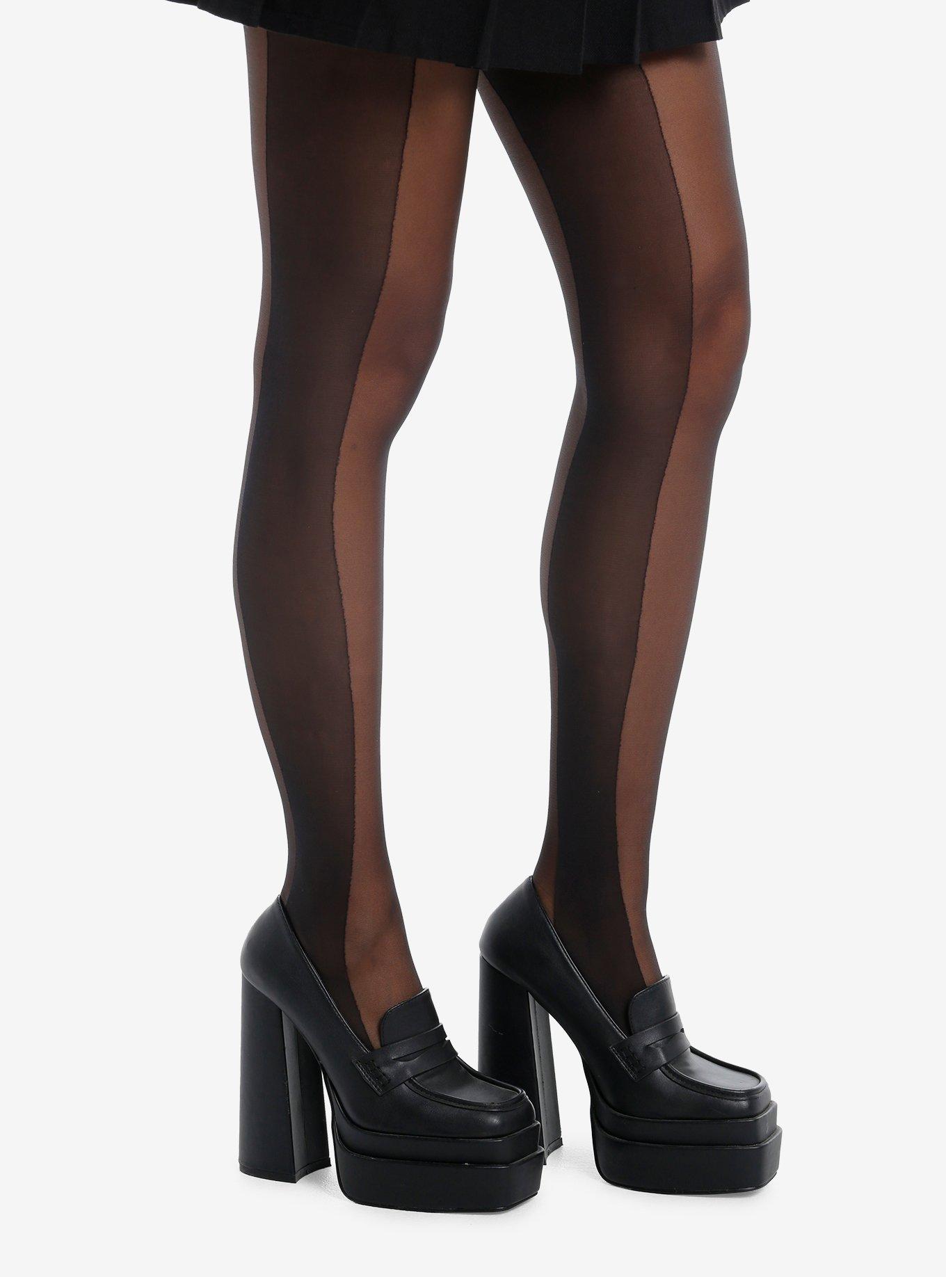 Sheer Panel Black Tights, , hi-res