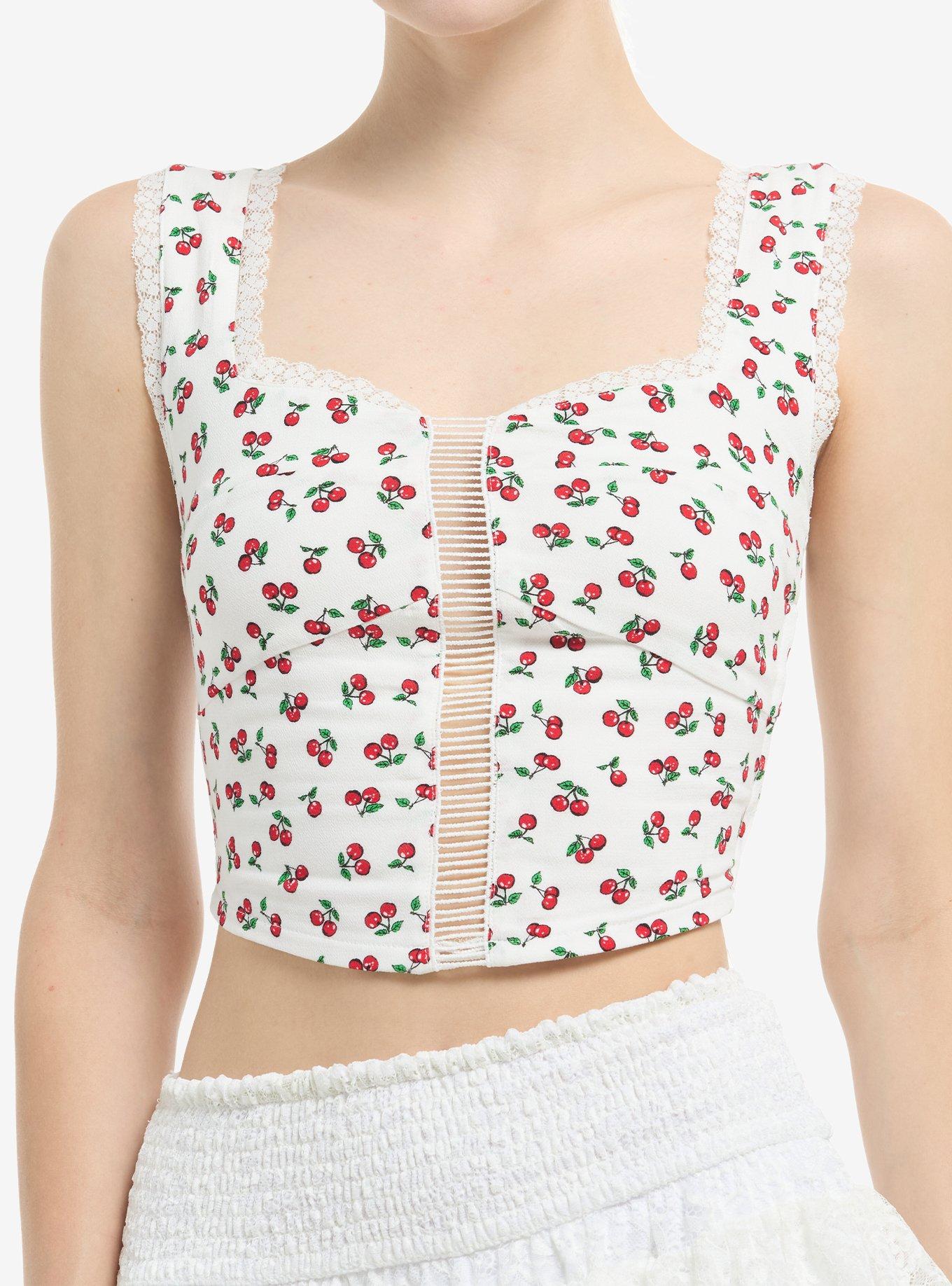 Thorn & Fable Cherry Cutout Girls Crop Tank Top, , hi-res