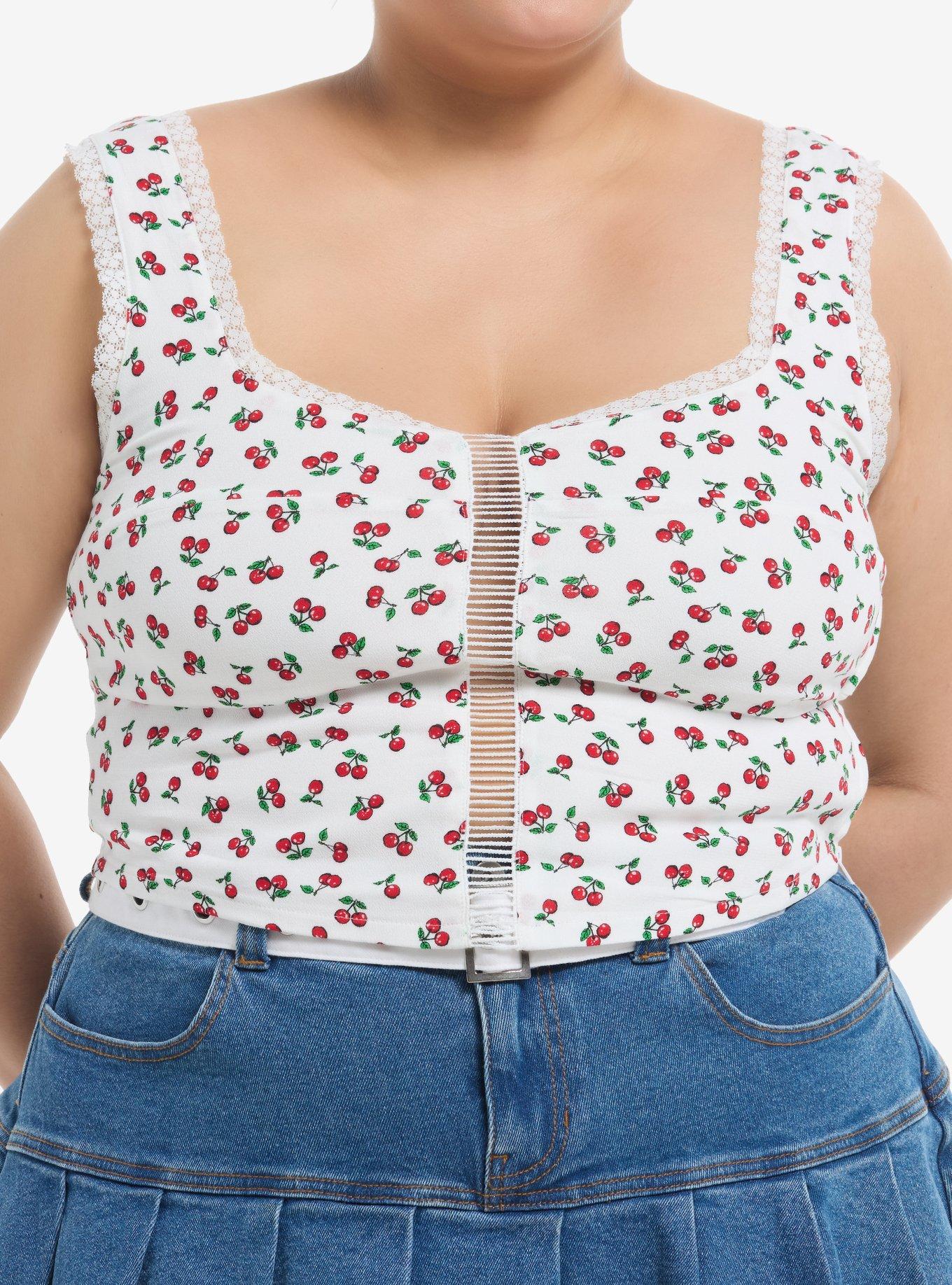 Thorn & Fable Cherry Cutout Girls Crop Tank Top Plus Size, , hi-res