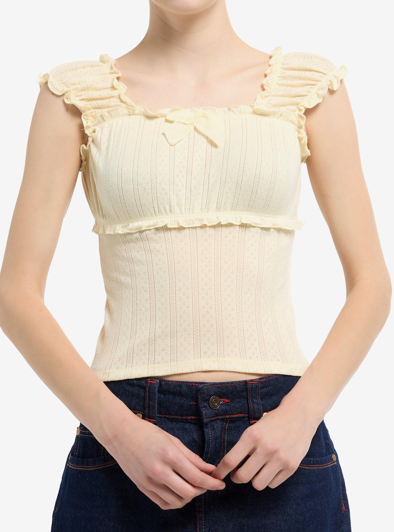 Thorn & Fable Vanilla Pointelle Girls Baby Doll Top, , hi-res