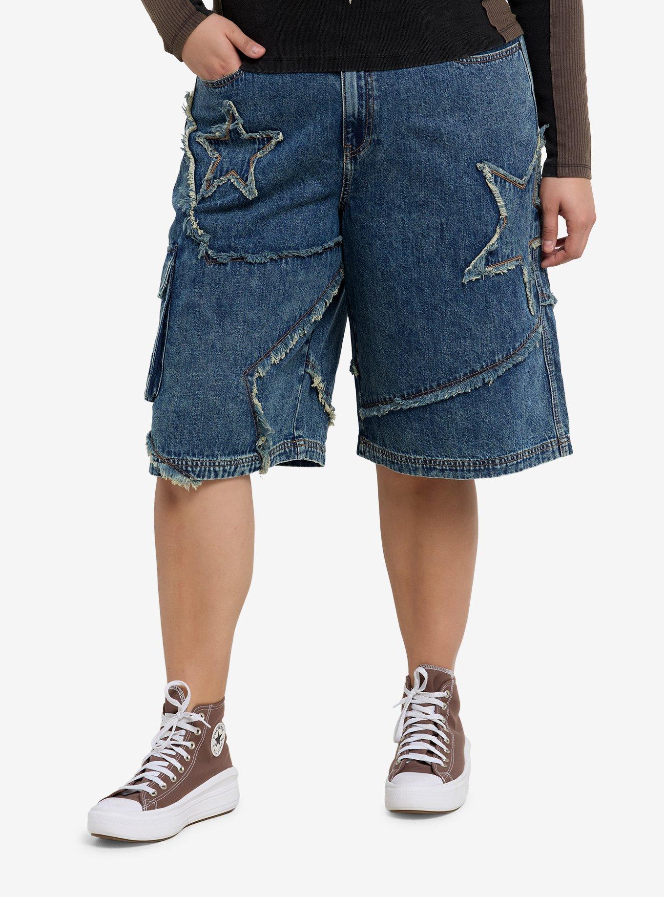 Frayed Star Girls Cargo Shorts Plus Size, , hi-res