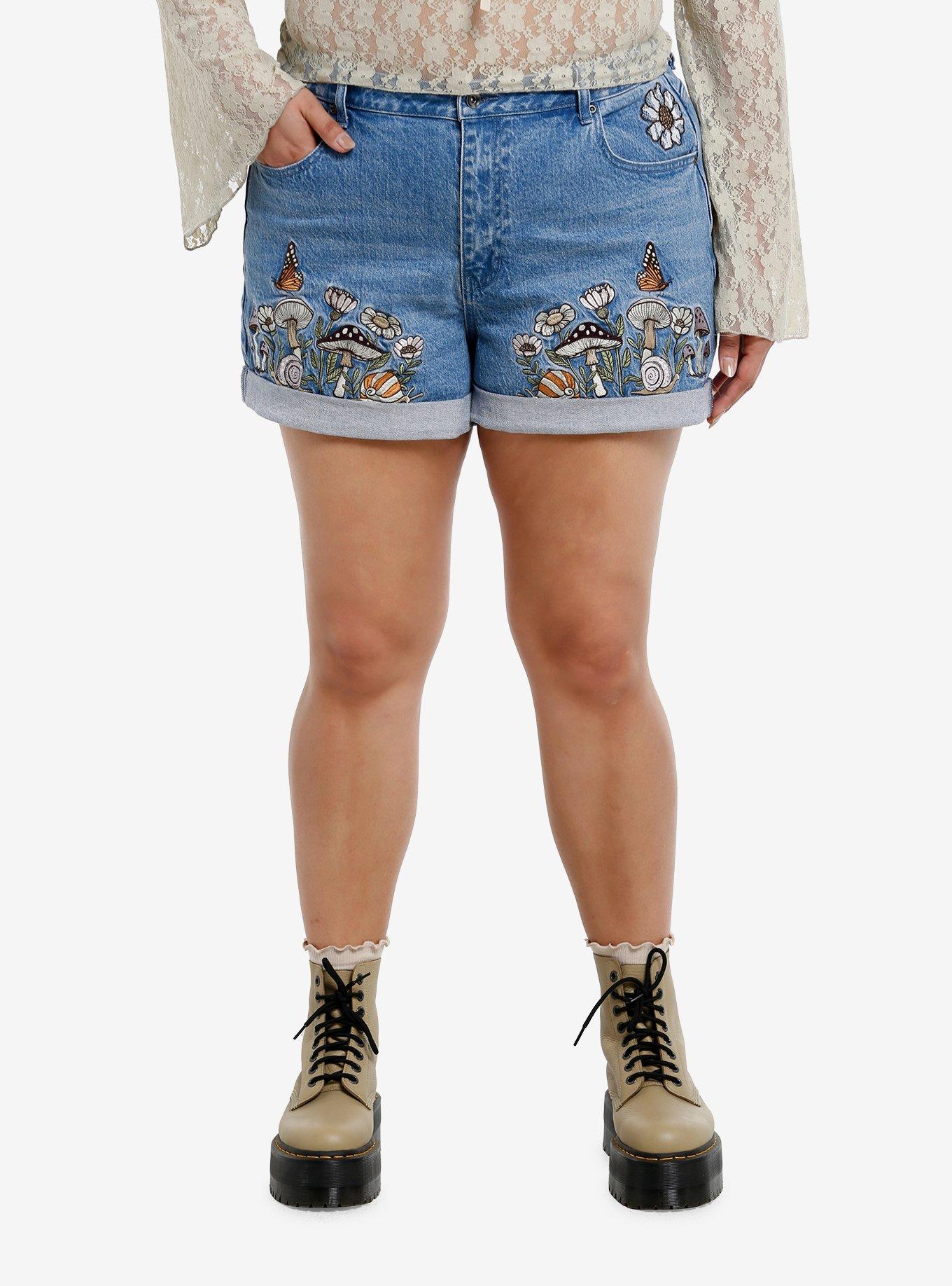 Mushroom Garden High-Rise Denim Mom Shorts Plus Size