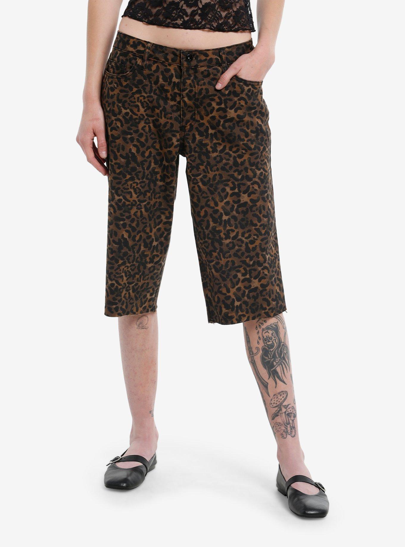 Leopard Print Low Rise Girls Wide Leg Jorts, , hi-res