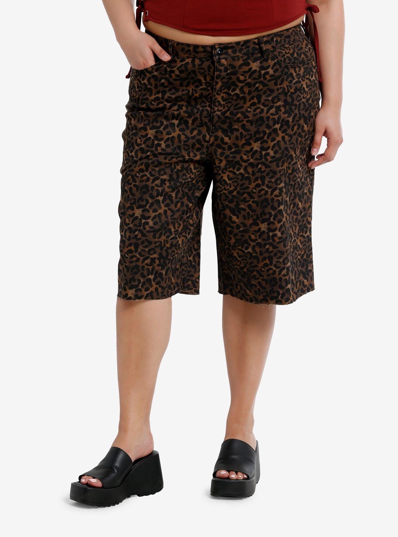 Leopard Print Low Rise Girls Wide Leg Jorts Plus Size 