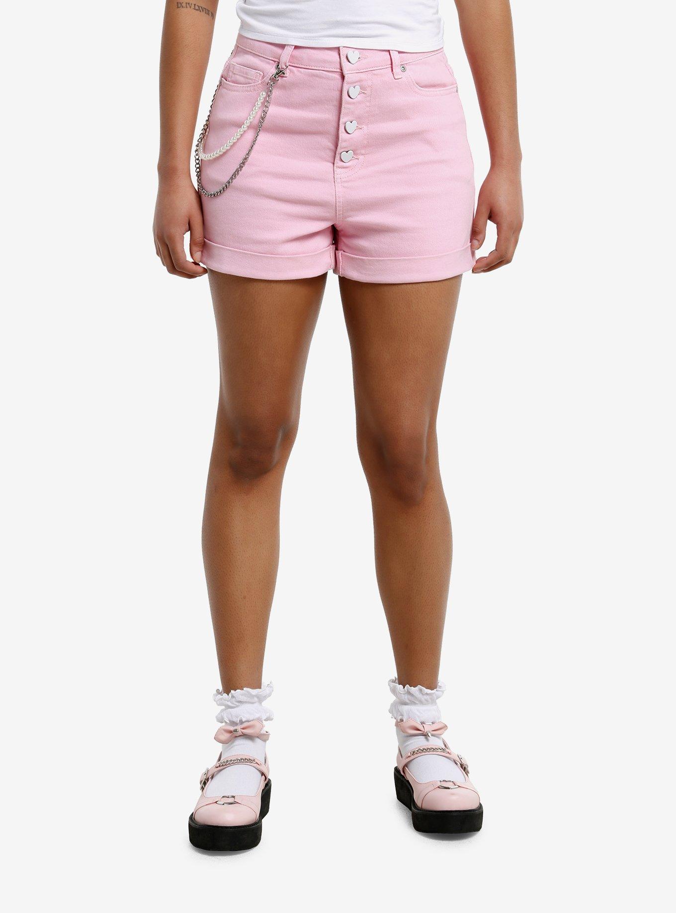 Sweet Society Pink Heart Side Chain Shorts, , hi-res
