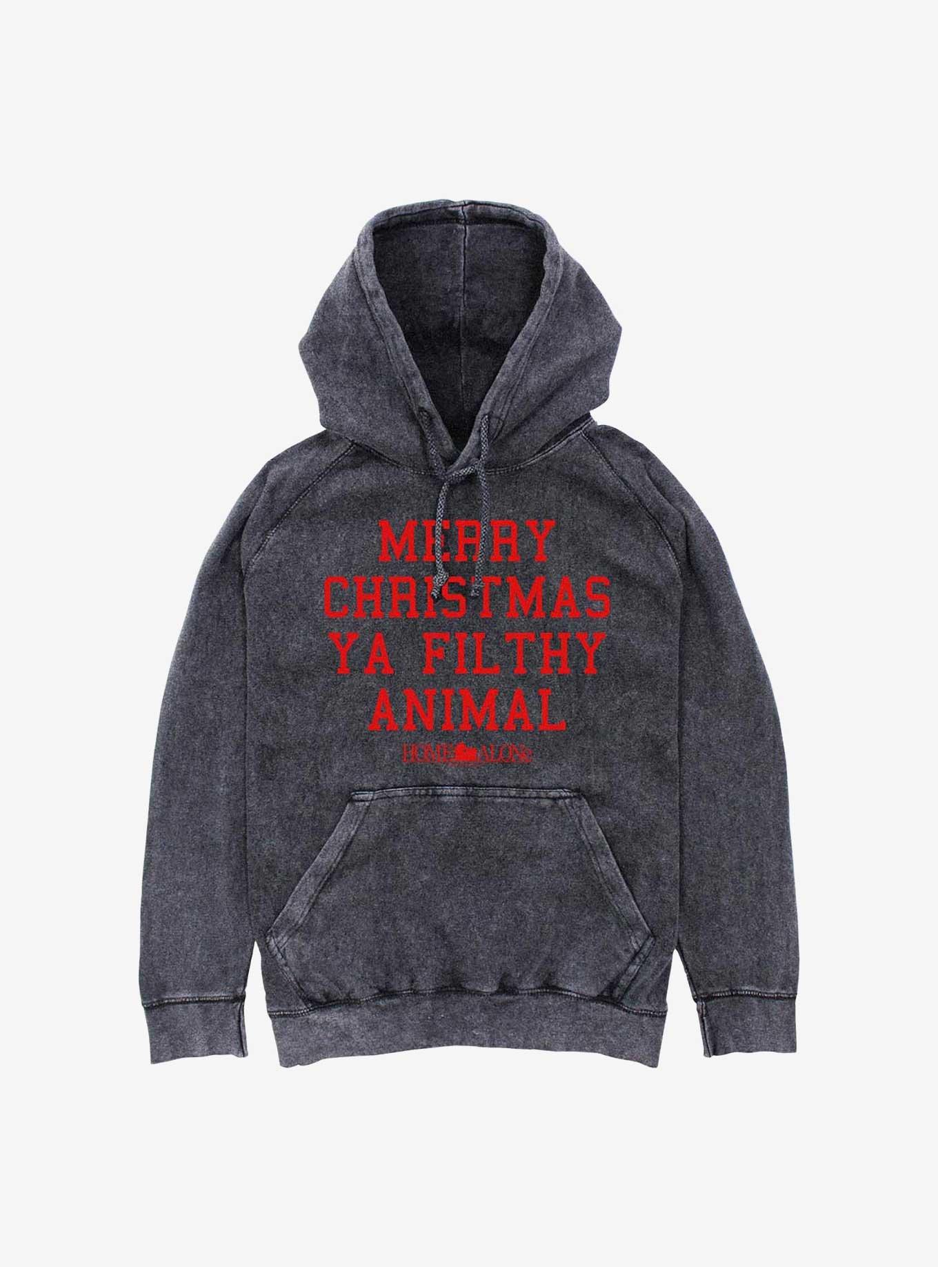 Home Alone Merry Christmas Ya Filthy Animal Mineral Wash Hoodie, BLACK, hi-res