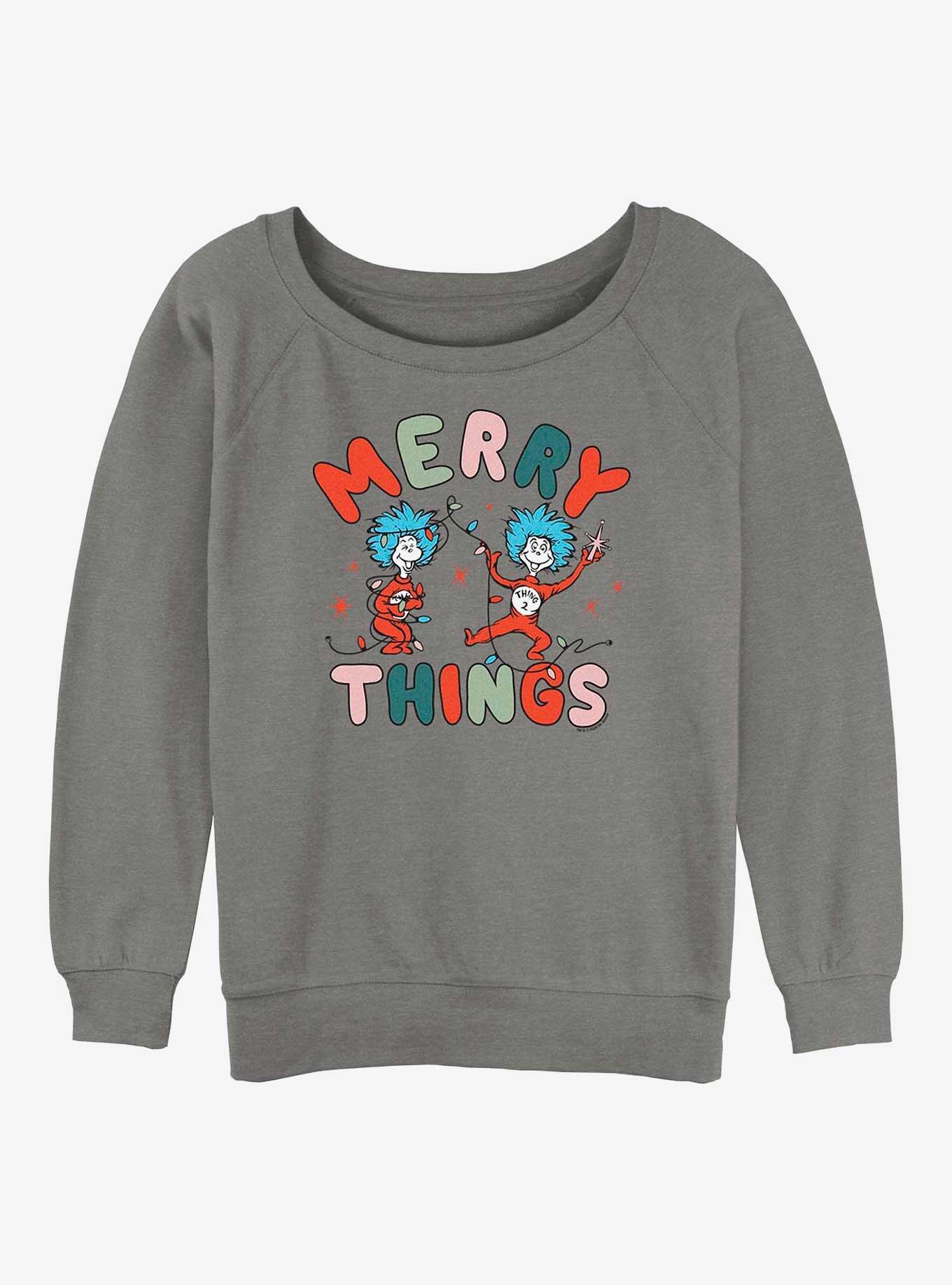 Dr. Seuss Merry Things Girls Slouchy Sweatshirt, GRAY HTR, hi-res