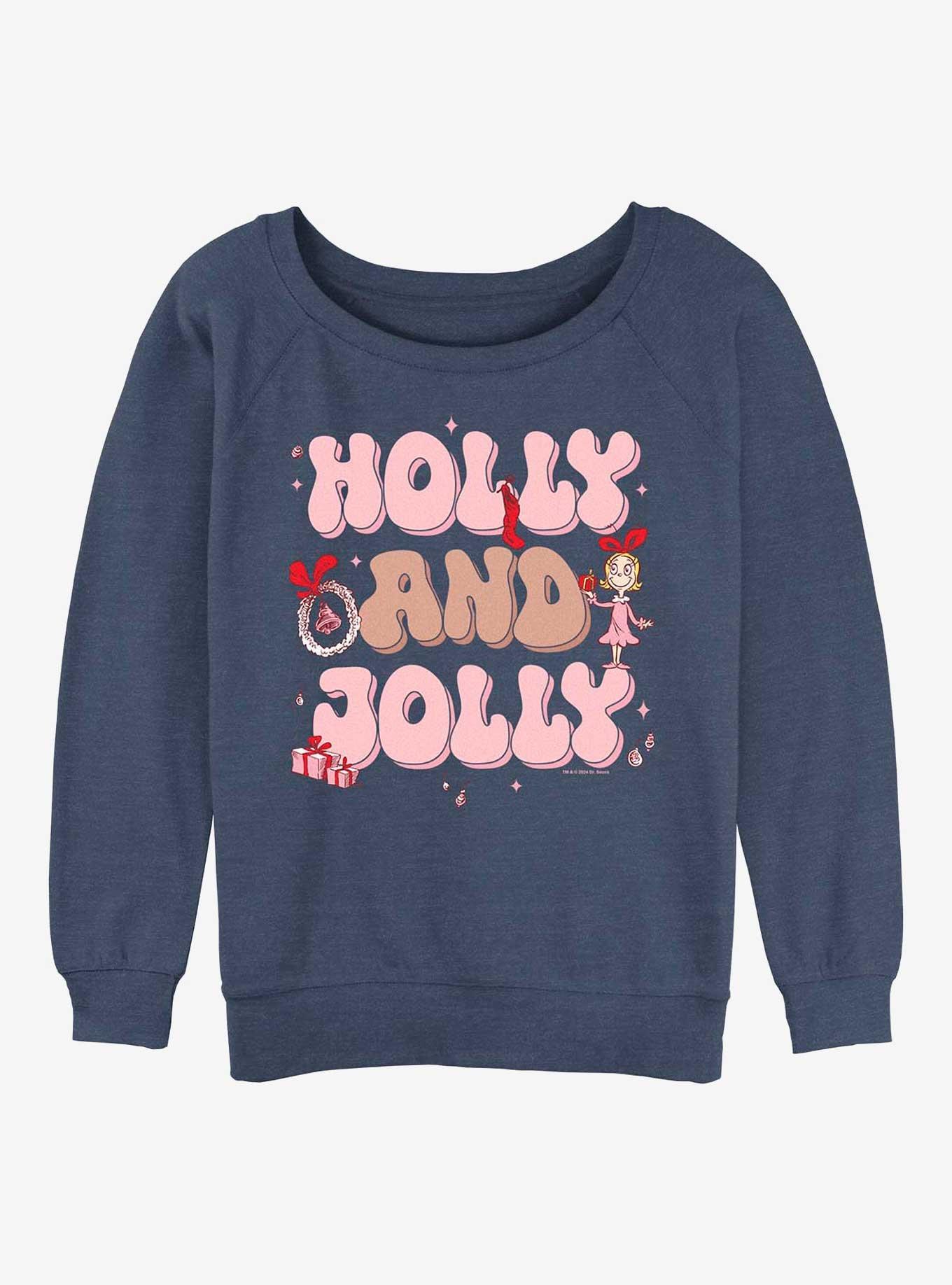Dr. Seuss Holly And Jolly Girls Slouchy Sweatshirt, BLUEHTR, hi-res