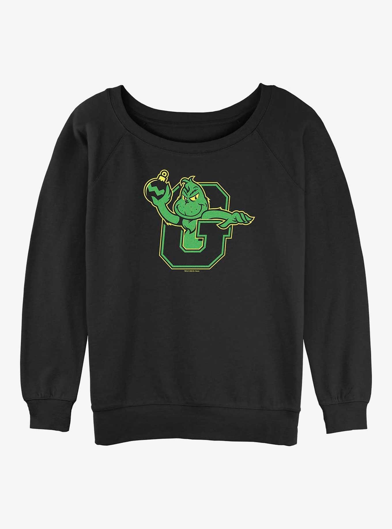 Dr. Seuss Collegiate Grinch Girls Slouchy Sweatshirt, BLACK, hi-res