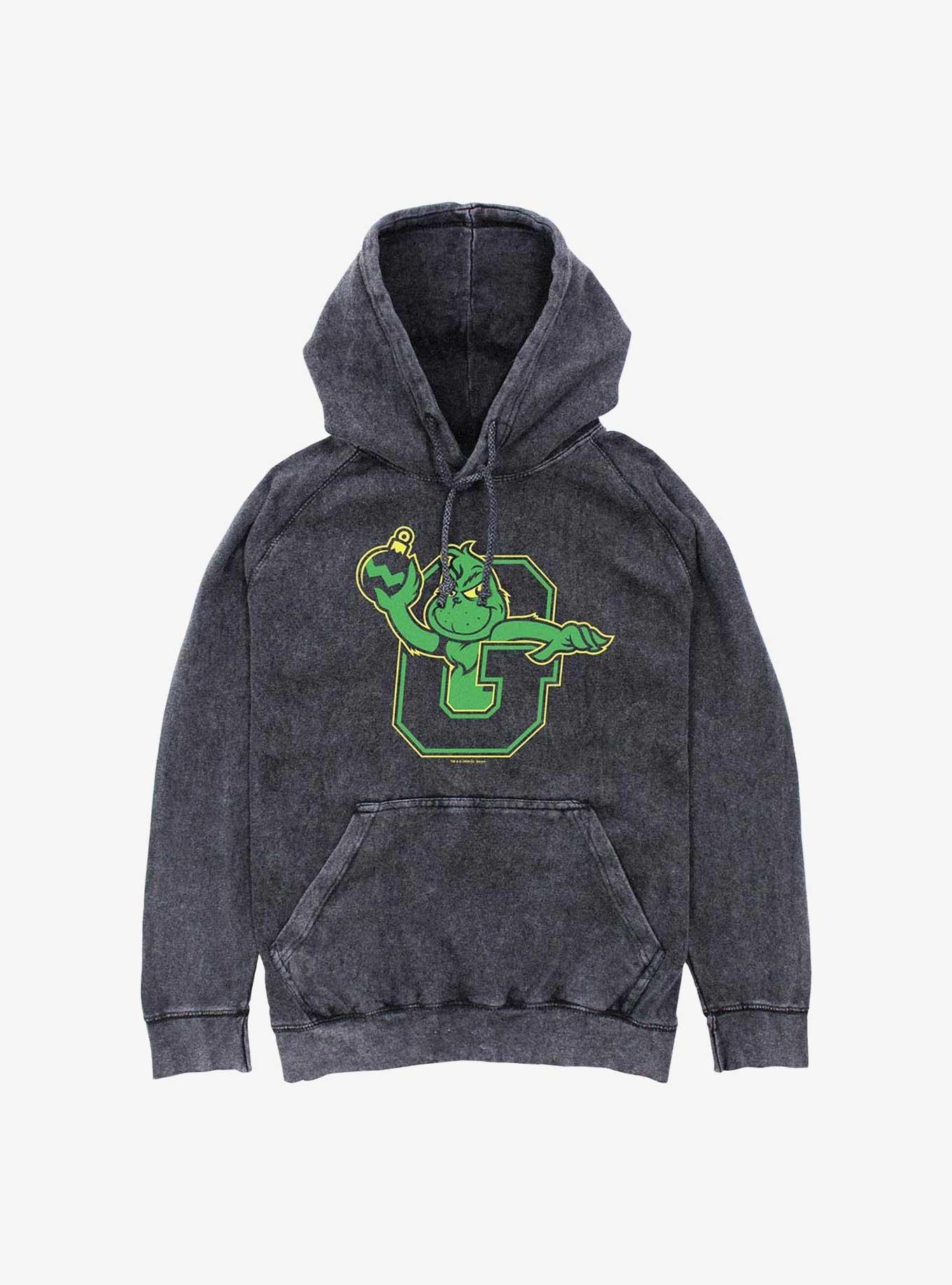Dr. Seuss Collegiate Grinch Mineral Wash Hoodie, BLACK, hi-res
