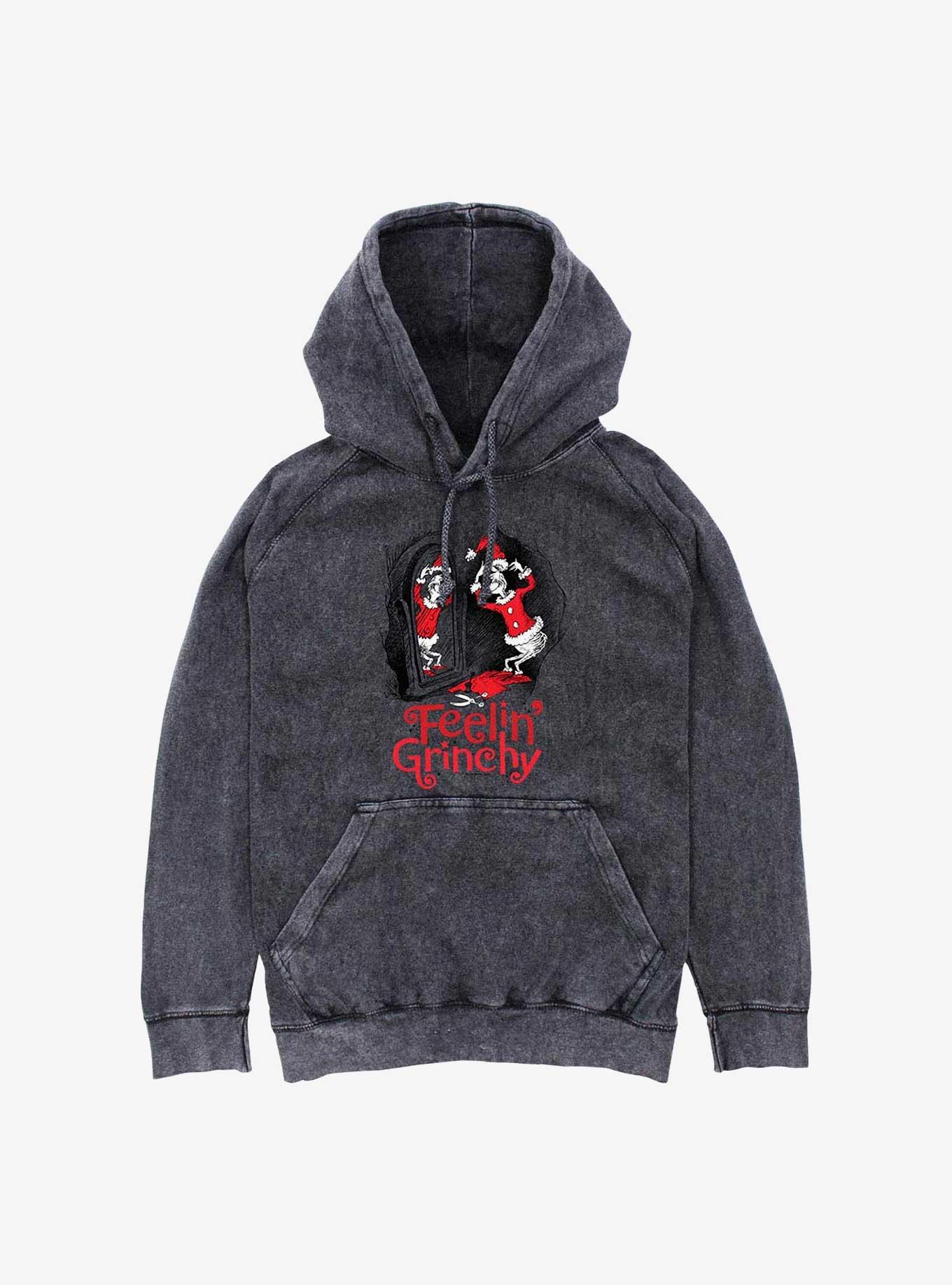 Dr. Seuss Feelin Grinchy Mineral Wash Hoodie, BLACK, hi-res