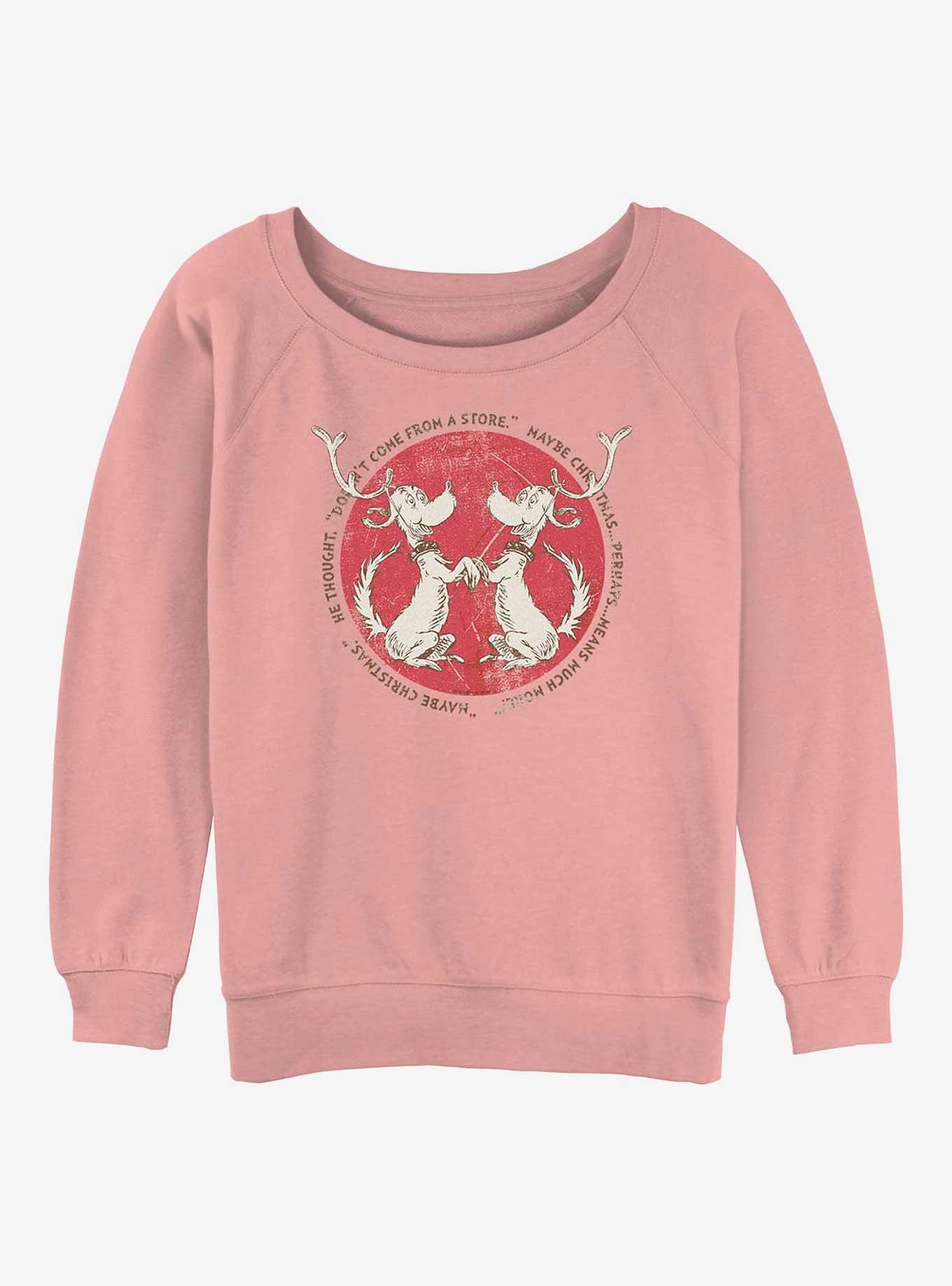 Dr. Seuss Christmas Means More Max Girls Slouchy Sweatshirt, DESERTPNK, hi-res