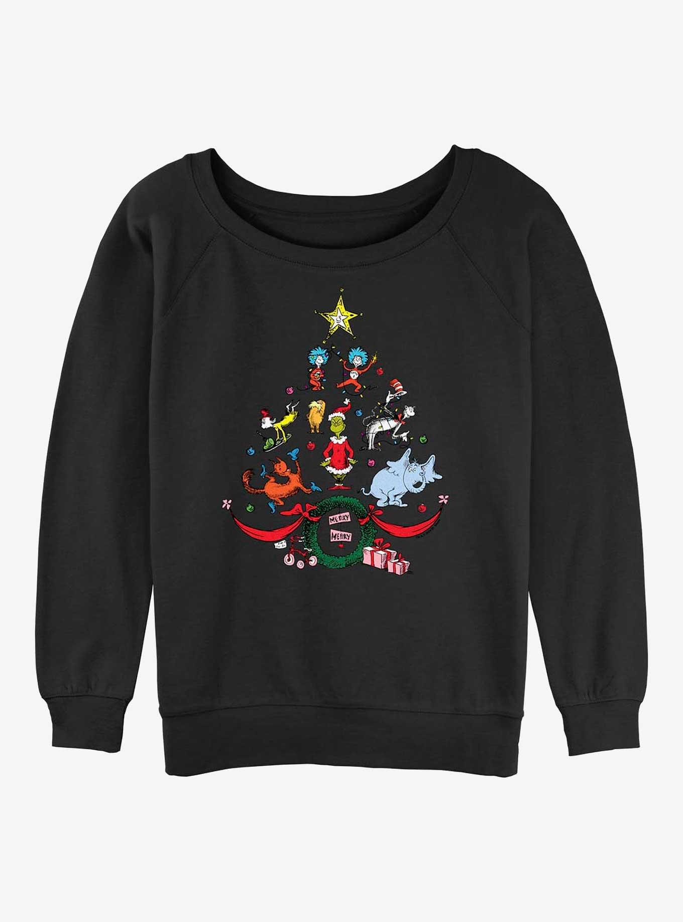 Dr. Seuss Tree Girls Slouchy Sweatshirt, BLACK, hi-res