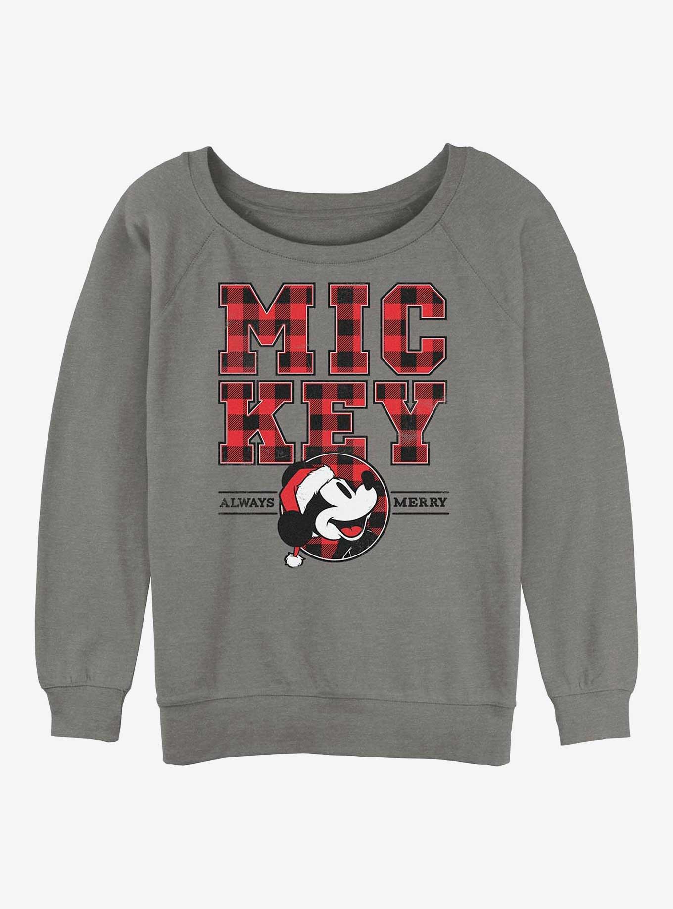Disney Mickey Mouse Santa Mickey Plaid Girls Slouchy Sweatshirt, , hi-res