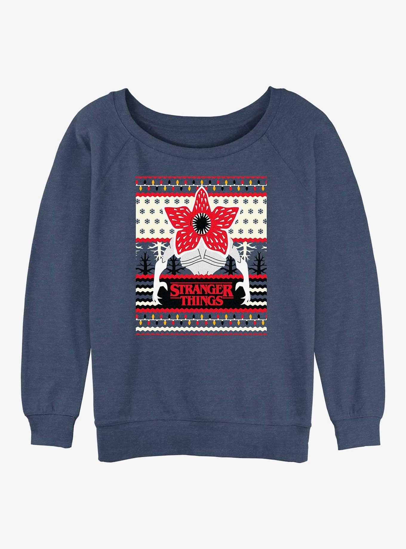 Stranger Things Demogorgon Ugly Sweater Girls Slouchy Sweatshirt, BLUEHTR, hi-res