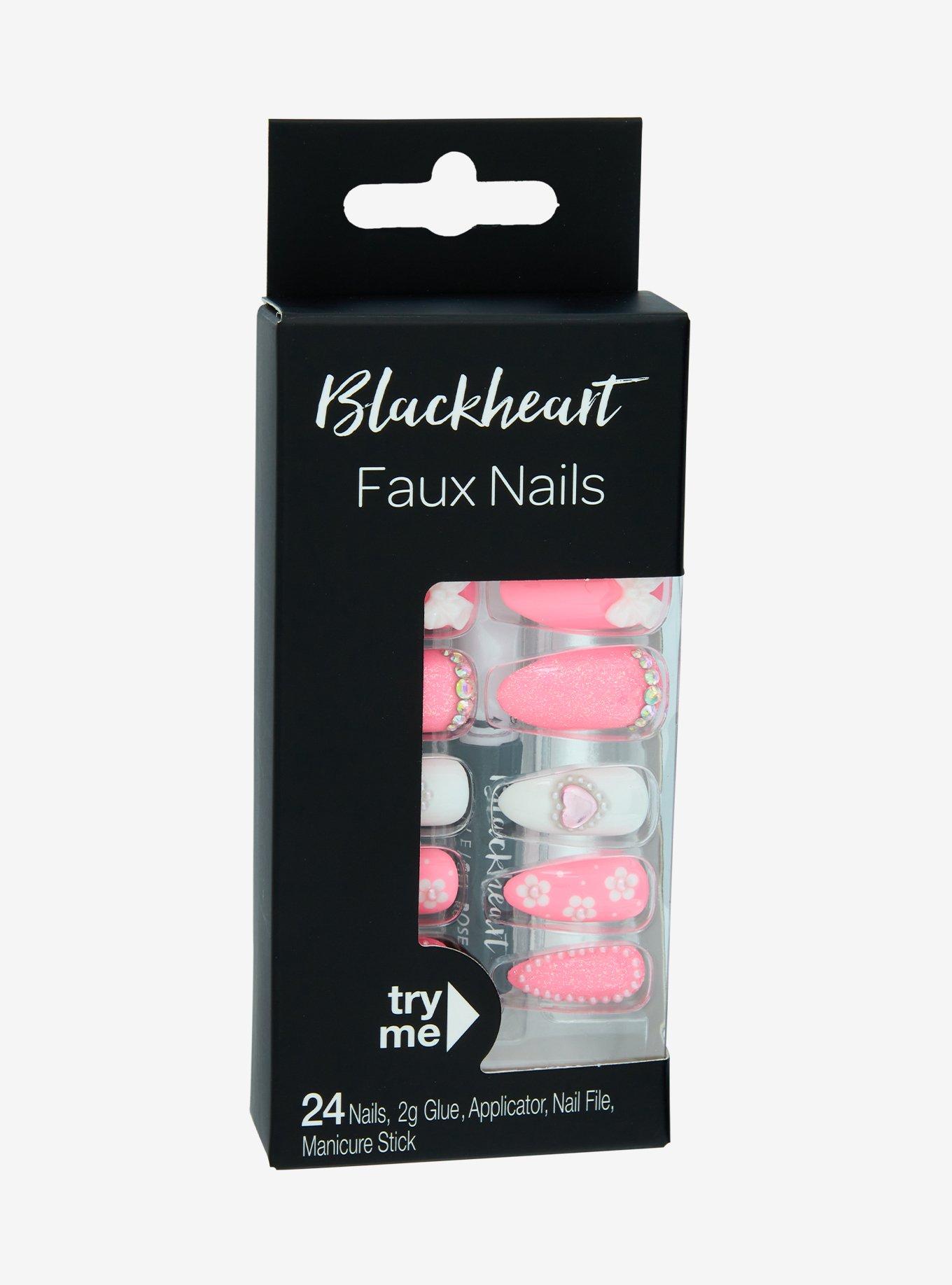 Blackheart Pink Spring Floral Press-On Nail Set, , hi-res