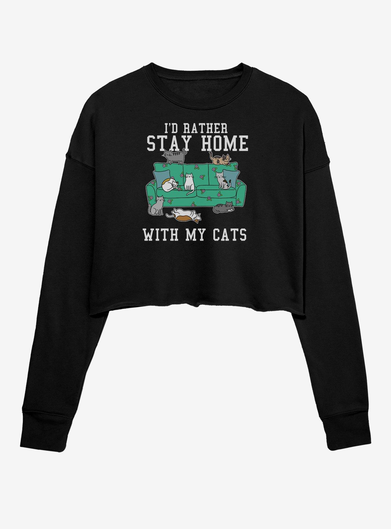 I'd Rather Stay Home Girls Crop Sweatshirt, BLACK, hi-res