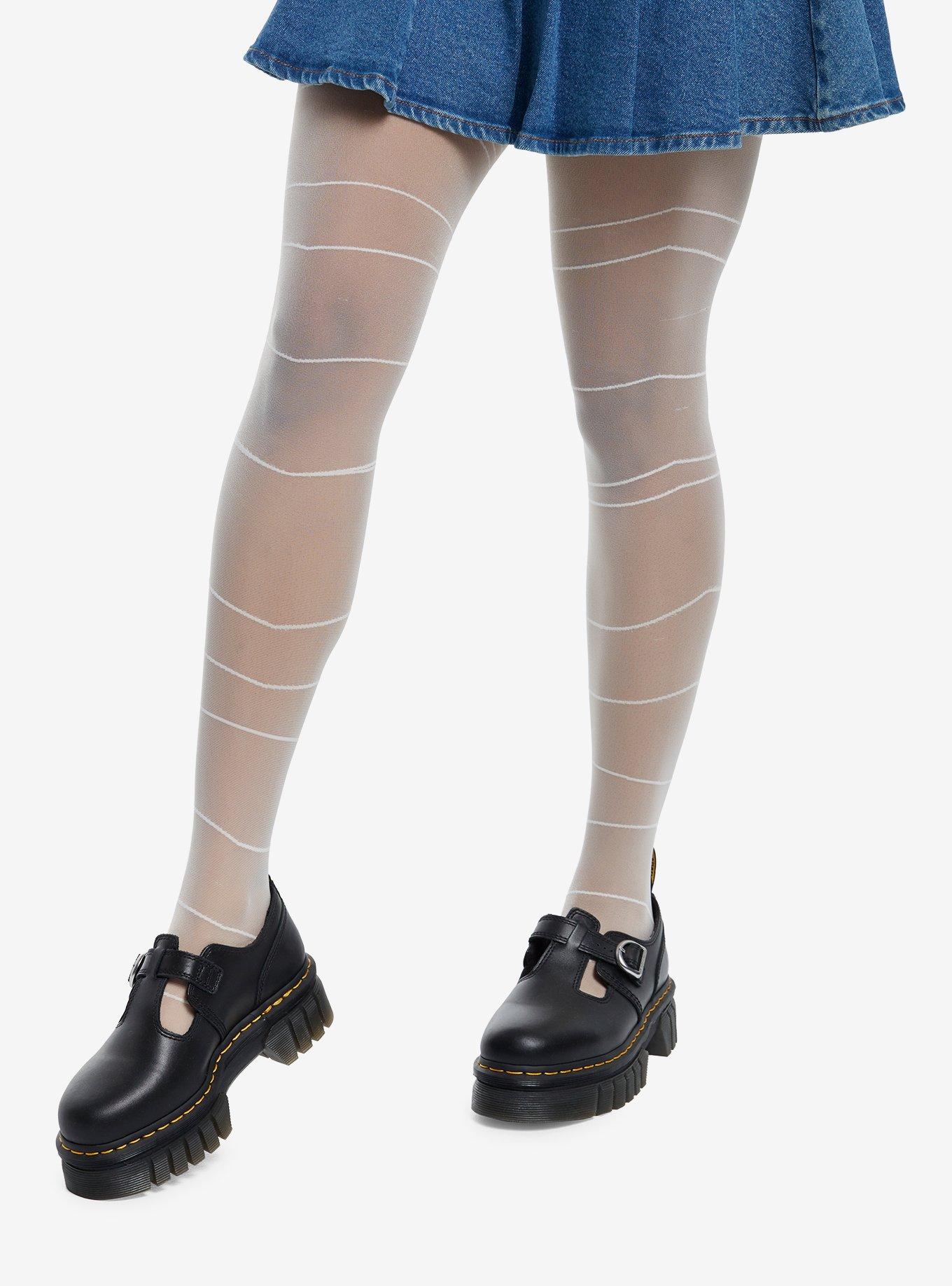 White Abstract Stripe Tights, , hi-res