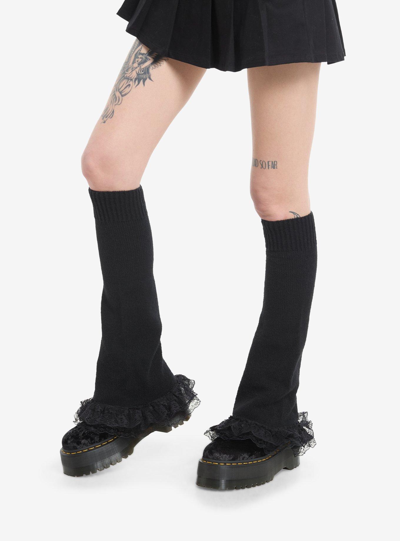 Black Lace Flare Leg Warmers, , hi-res
