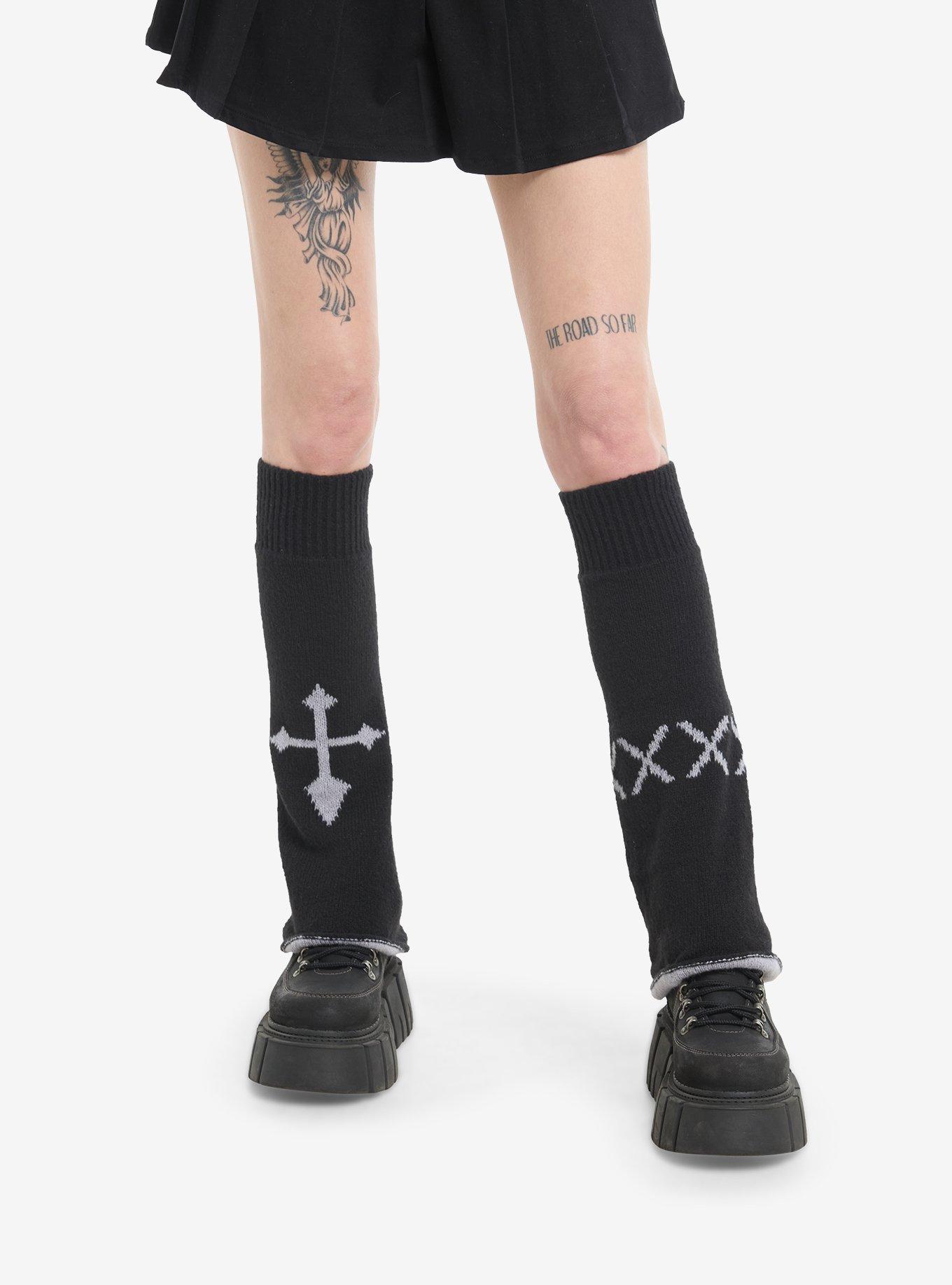 Grey & Black Reversible Leg Warmers, , hi-res