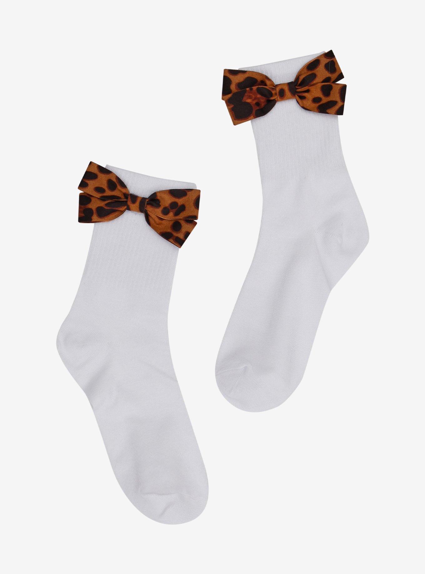 Leopard Bow Crew Socks, , hi-res