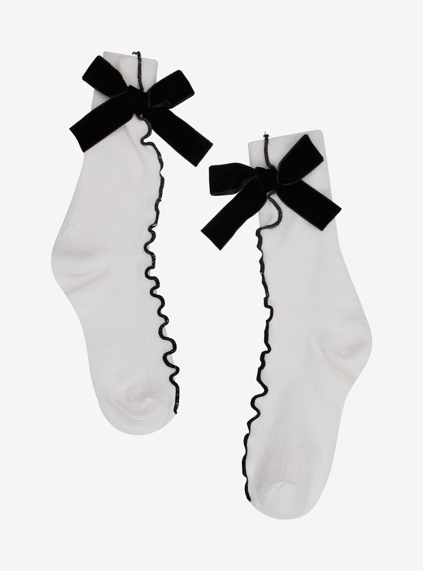 Black & White Bow Contrast Trim Crew Socks, , hi-res