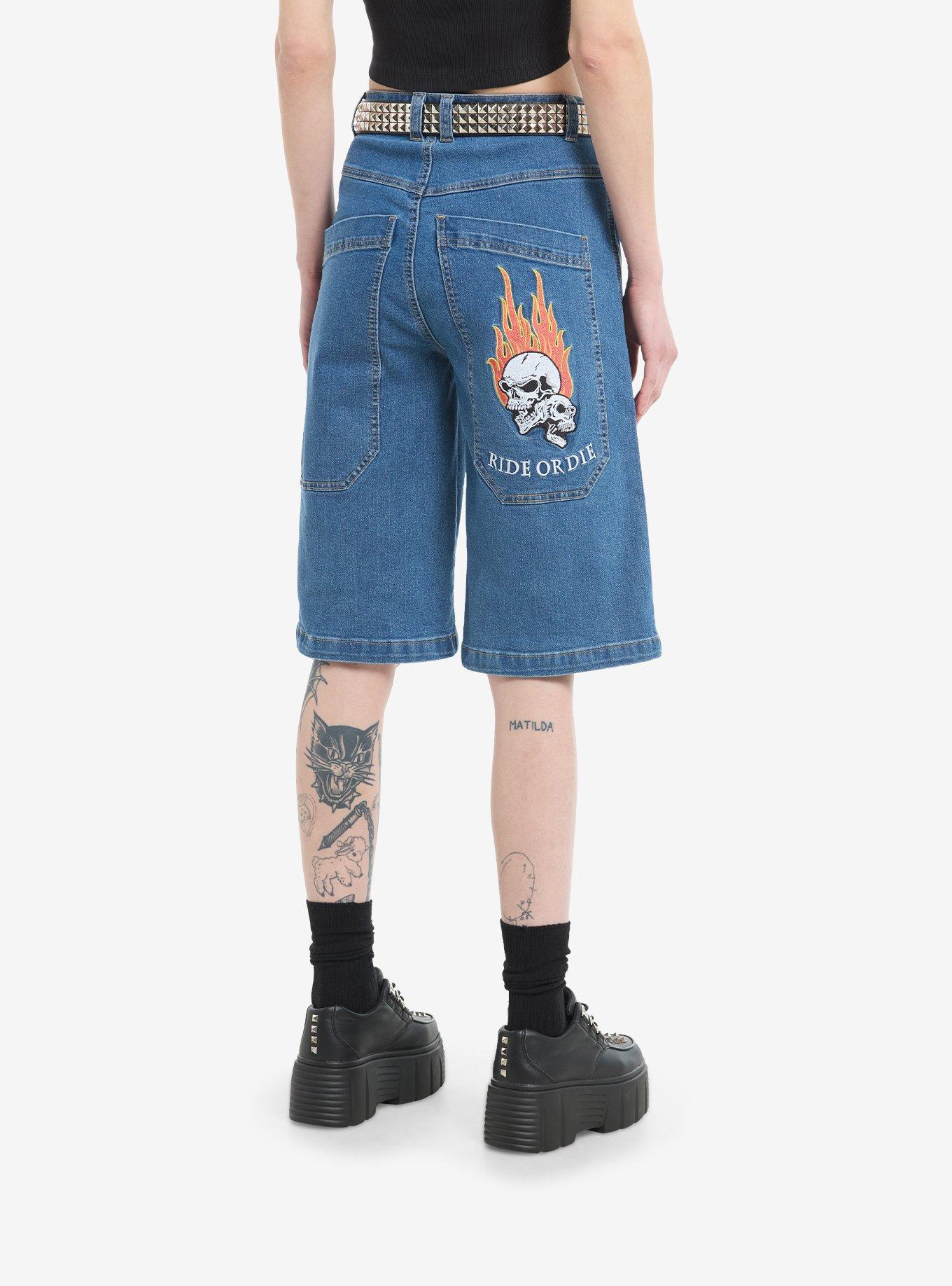 Ride Or Die Studded Belt Girls Jorts, , hi-res